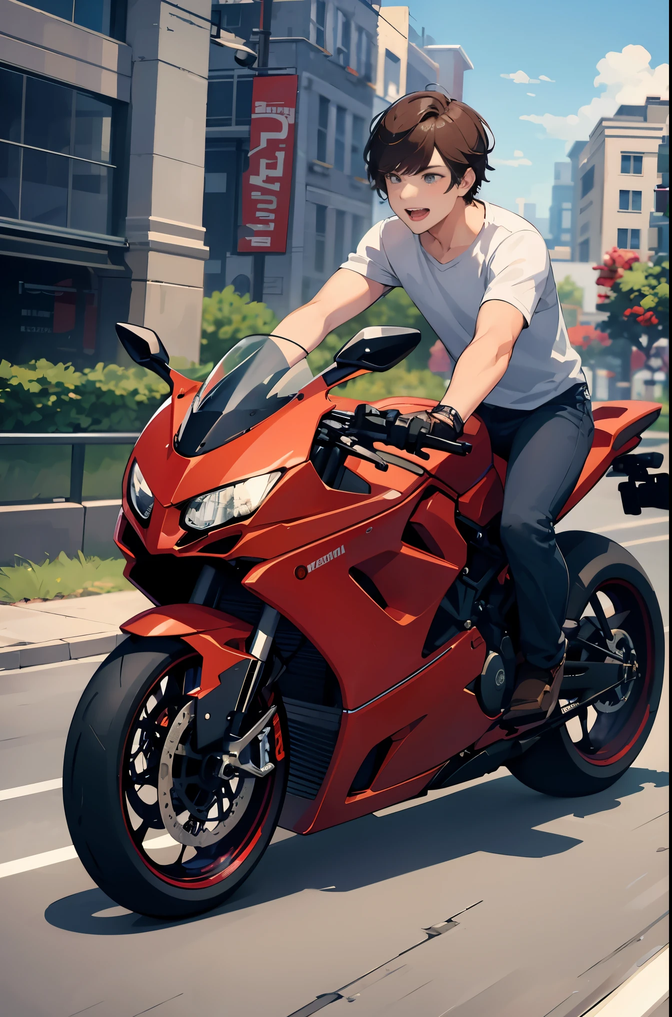 boy and girl riding a Ducati