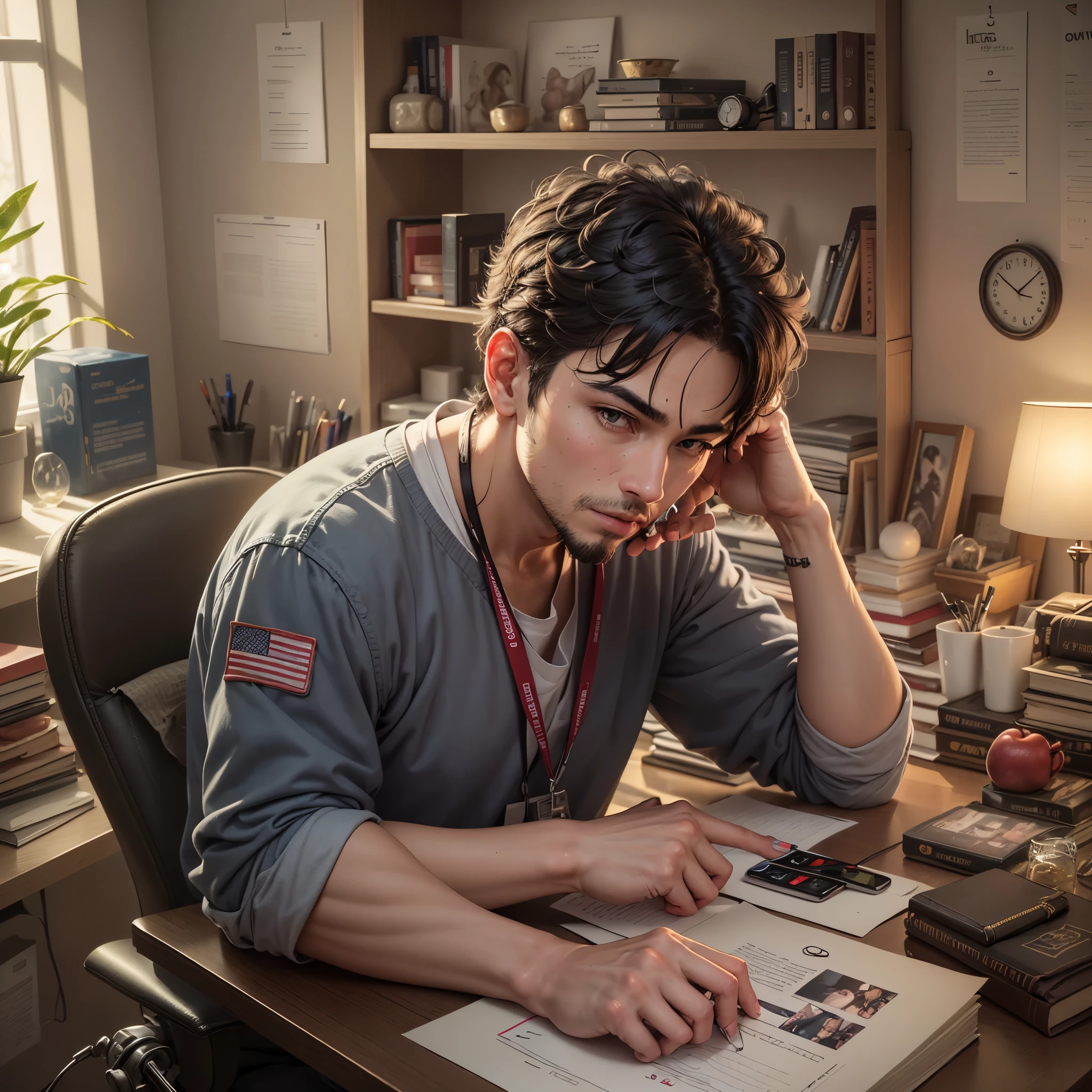 A man still working at his desk in the middle of the night --auto --s2