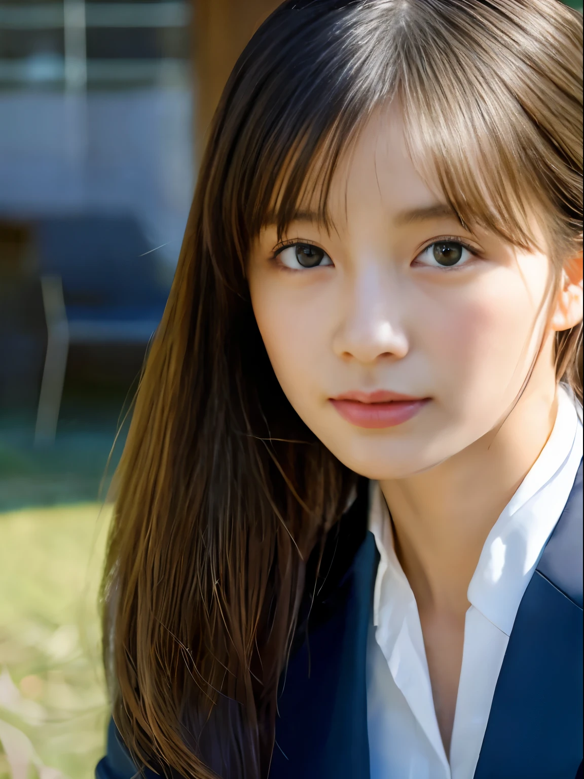 (Raw photo, Best Quality), (Realistic, Photorealsitic:1.3), masutepiece, Extremely delicate and beautiful, Soft light, (Black hair,Long hair, layers-Cut), Beautiful detailed girl, (Precise fingers, Eyes and faces with detailed, beautiful detailed nose, Beautiful detailed eyes, 1 girl, Japanese, Neat and clean beauty, Cute, 年轻, In a suit，sit a chair (Half body:1.3), (medium breasts), Realistic face, Realistic body, （s Office）