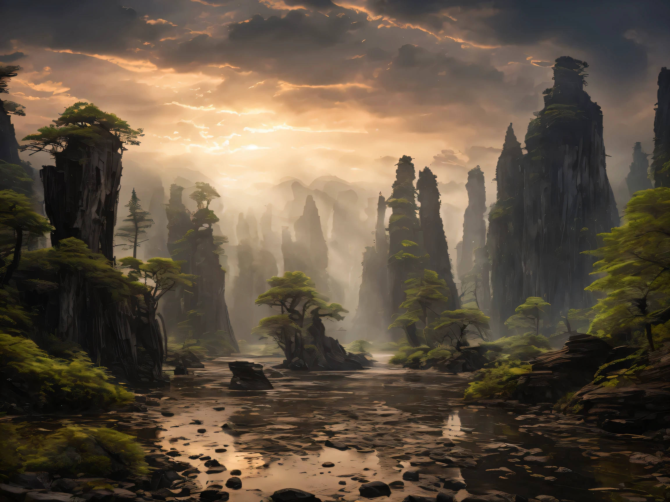full body length,Chalsedoon Aau from star wars,native indian,ominous landscape, Obsidian atmosphere,flying islands,dangerous atmosphere,intricate details,realistic humid skin,extremely intricate details,Epic Realistic, cinematic style,dramatic light,anatomically correct,eyes extremely detailed, high detailed eyes,UHD,Retina,HDR,Cinematic, Technicolor,natural skin textures, hyper realism, hyper detailed,High contrast,Realism,Ultra Detailed,irina yermolova,close full body shot, masterpiece,faded,8k resolution, Nikon Z9,sunset,Zhangjiajie National Forest Park of China