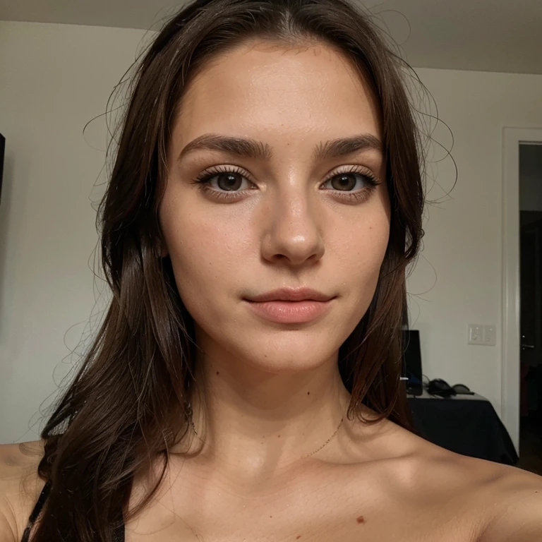 Sexy selfie of a German brunette with a beautiful face and a nose piercing