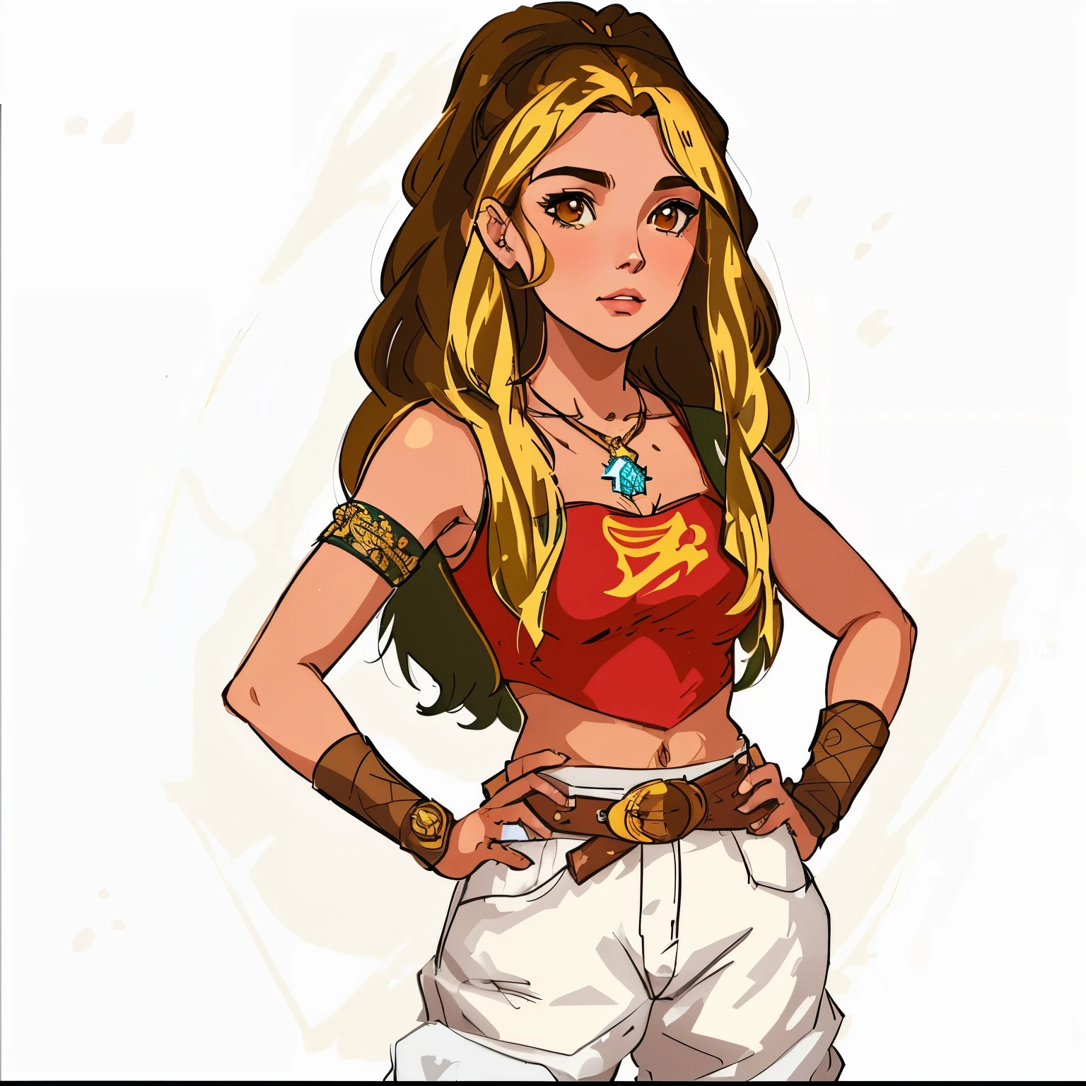 cartoon of a woman with long brown hair and a red top, Lucio como mujer, inspirado por Lois van Baarle, boceto coloreado, Cartoon Artstyle, Arte oficial del personaje, knights of zodiac girl, official illustration of the character, sketchy artstyle, Fanart de chicas, Personaje de estilo anime, Arte detallado del personaje, portrait knights of zodiac girl, Natalie de Epic Battle Fantasy ojos negros