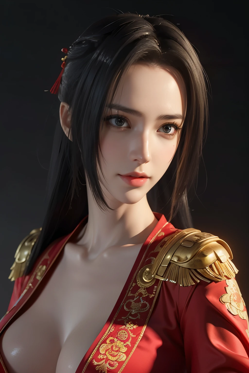 Masterpiece,The best qualities,Very high resolution,8K,((Portrait)),((Head close-up)),Original photo,real photo,digital photography, (Women in ancient Chinese style),(Ancient Chinese women),23-year-old girl,(Long Horsetail Hair),Beautiful red pupils,elegant and charming,proud and beautiful,Smiling,(Big breasts),(Silk cloth clothes,An open silk coat,A fine pattern of dress,Silk cloth clothes in ancient Chinese style,Unlimited),Ancient figures,Ancient Style, Photo pose,Ancient city background,Movie lights,Ray tracing,Game CG,((3D Unreal Engine)),oc render reflection texture