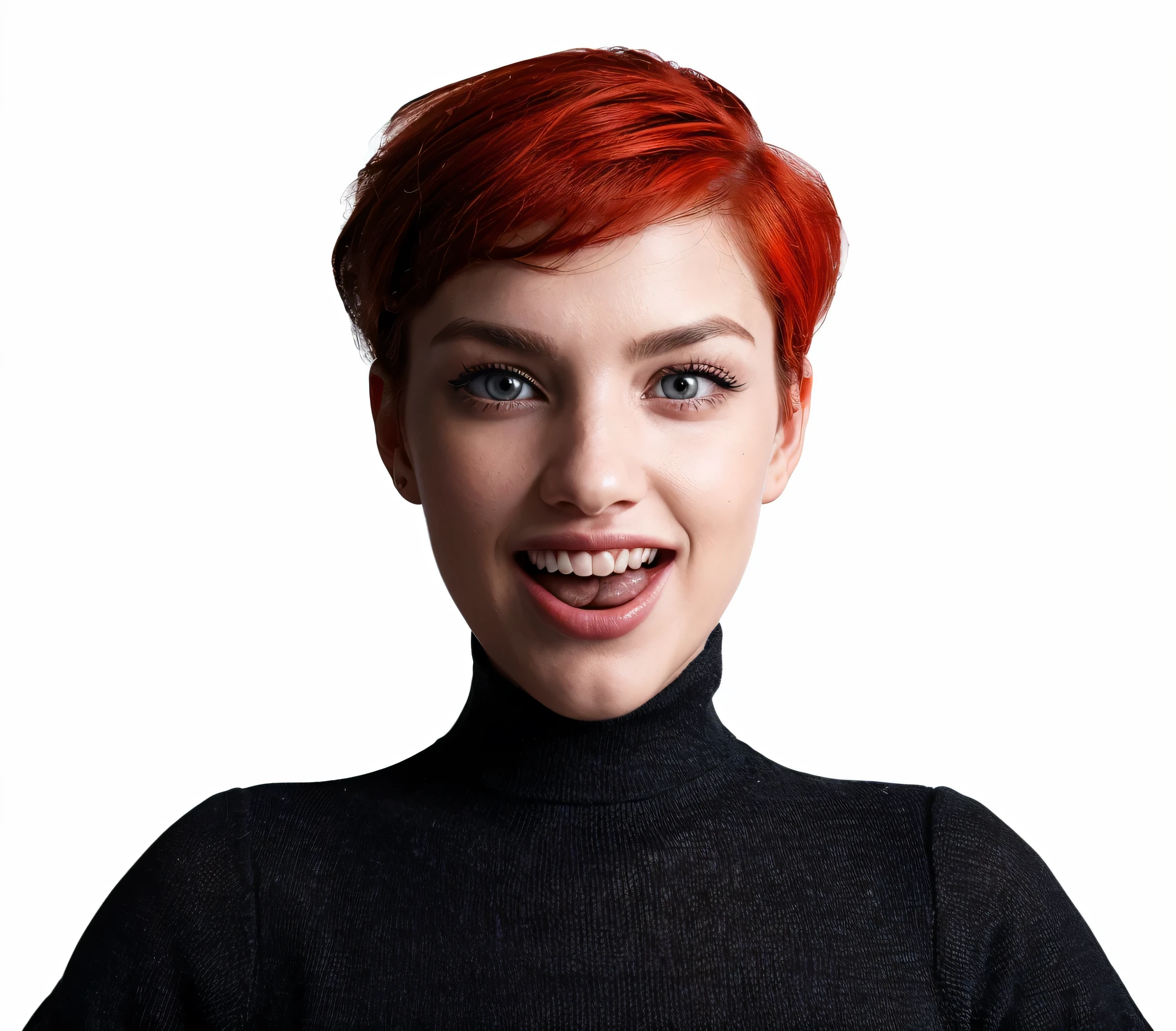 ((Rosto realista, sedutor, Olhar adulto, olhos brancos)), (topo de corte cinza, black underwear, roupas curtas), (cabelo longo ruivo), (25 anos), (1 girl), (Estilo monocromatico) (ruiva) (very perfect teeths) (natural short hair) (very perfect tongue) (tongue in the teeth) (thin nose) (perfect eyes)
