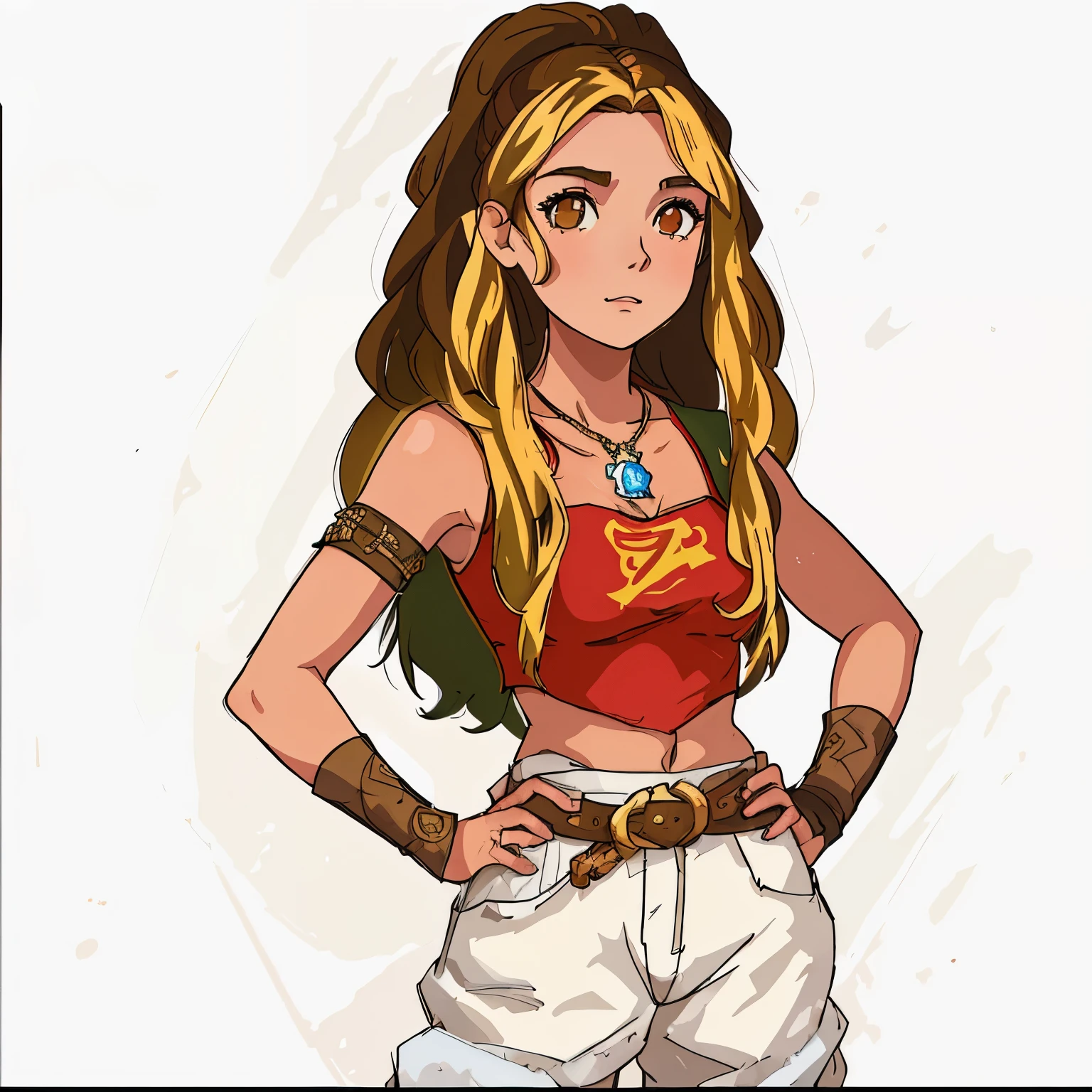 cartoon of a woman with long brown hair and a red top, Lucio como mujer, inspirado por Lois van Baarle, boceto coloreado, Cartoon Artstyle, Arte oficial del personaje, knights of zodiac girl, official illustration of the character, sketchy artstyle, Fanart de chicas, Personaje de estilo anime, Arte detallado del personaje, portrait knights of zodiac girl, Natalie de Epic Battle Fantasy ojos negros, piel morena
