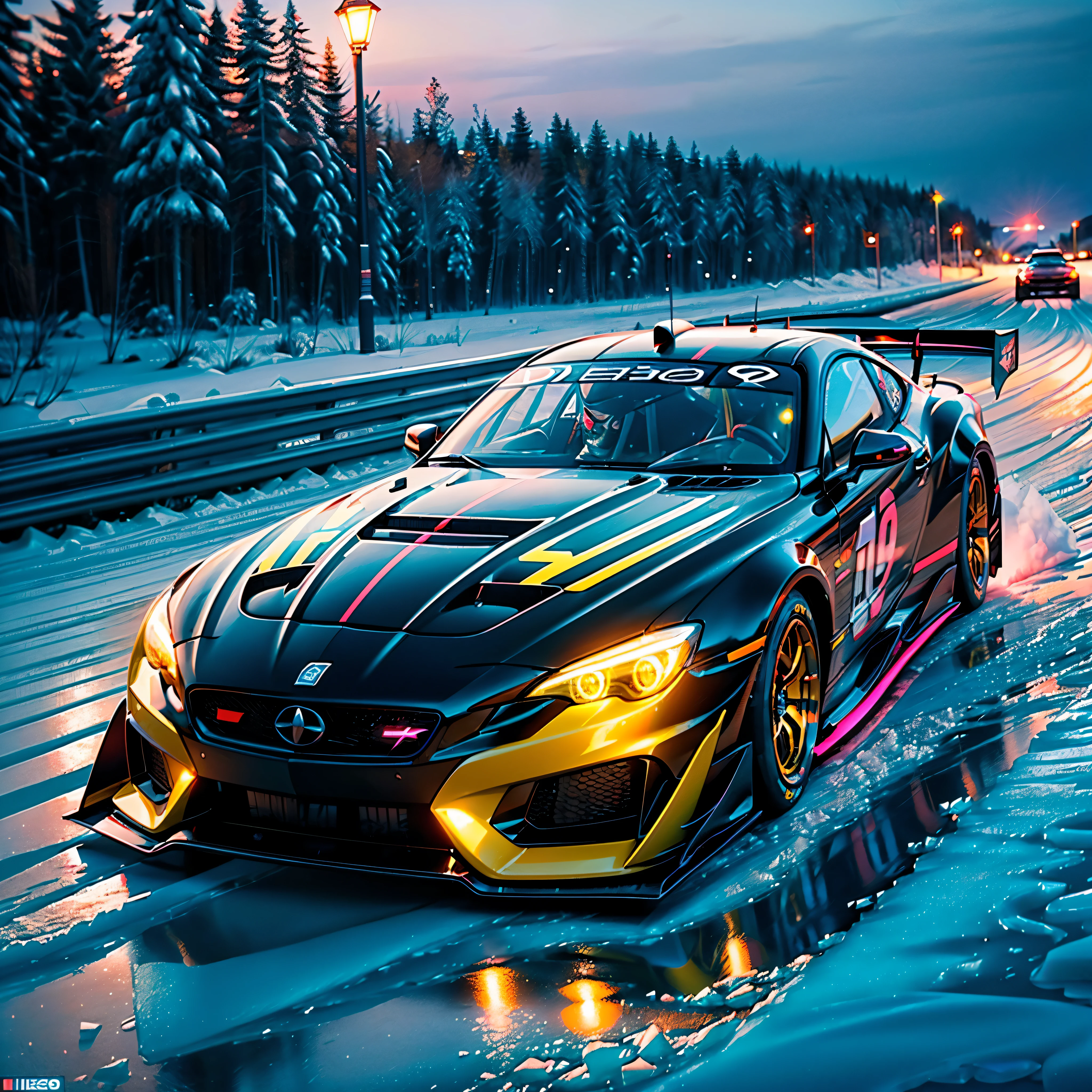 SunRise Racer Auto_Racing_Circuit Race_Track deep path Equirectangular_360 Circuit UnrealEngine5 Ultra Masterpiece ultra_high-def ultra_Photo-realistic optimal ultra_high-quality opengl-shaders ultra_high-details accurate reflex ultra_high-res perfection volumetric Cinematic_Sunlight improved Octane_rendues UHD XT3 DSLR HDR 3dcg shadow analogiques extatiques symmetrical dazzling Will-o'-the-wisp global luminescence (((An boatmobile inspired ultra-realistic angelic neon metallic black silver and gold chrome race car designed on a icy surface road with snow falling and deep snow covers the ground and everything all around ))), best quality, ultra-detailed), race car, street racing-inspired, Drifting, LED, ((Twin headlights)), (((Bright neon color racing stripes Cristallines kit incandescente flash blow glow))), (Black racing wheels), Wheel spin showing motion, Show car in motion, Burnout, wide body, modified car, racing livery Lava varied multi etc. --s 1000 --c 20 --q 20 --chaos 100