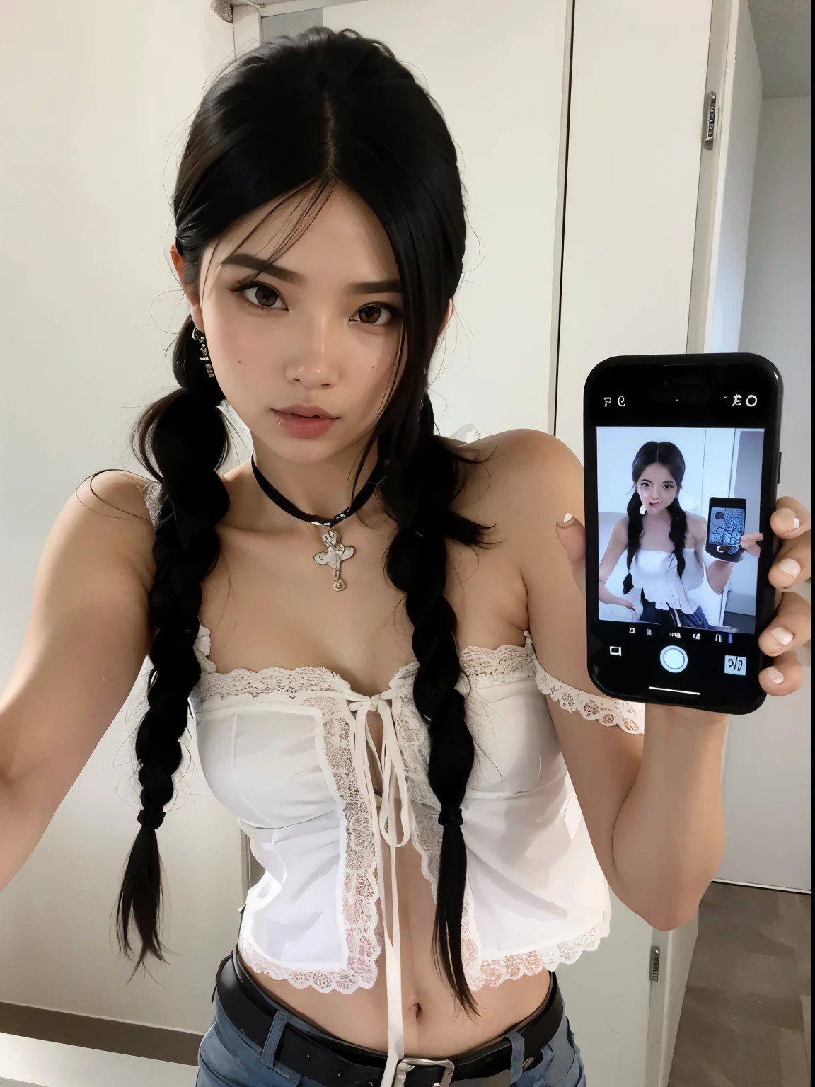 mulher arafed com longos cabelos pretos segurando um telefone celular, with black Tranças, Tranças hairstyle, two Tranças hairstyle, Modelo do Instagram, rabo de porco longo, Menina anime na vida real, penteado twintails, Xision Wu, Ulzzang, Tranças hair, Tranças, tranças pigtail, modelo chinês lindo, 2 Modelo feminina de 4 anos