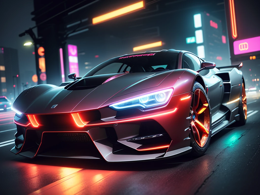 (1 super car with glowing lights speeding on cyberpunk city streets),Red and gold metal,cyberpunk characters,industrial design,Smooth design feel,Sophisticated body structure,cleanness,(((Transparent visual impact))),(((Brilliant neon lights))),white backgrounid,ultra-realistic realism,hyper HD,high details,best qualtiy,4K,