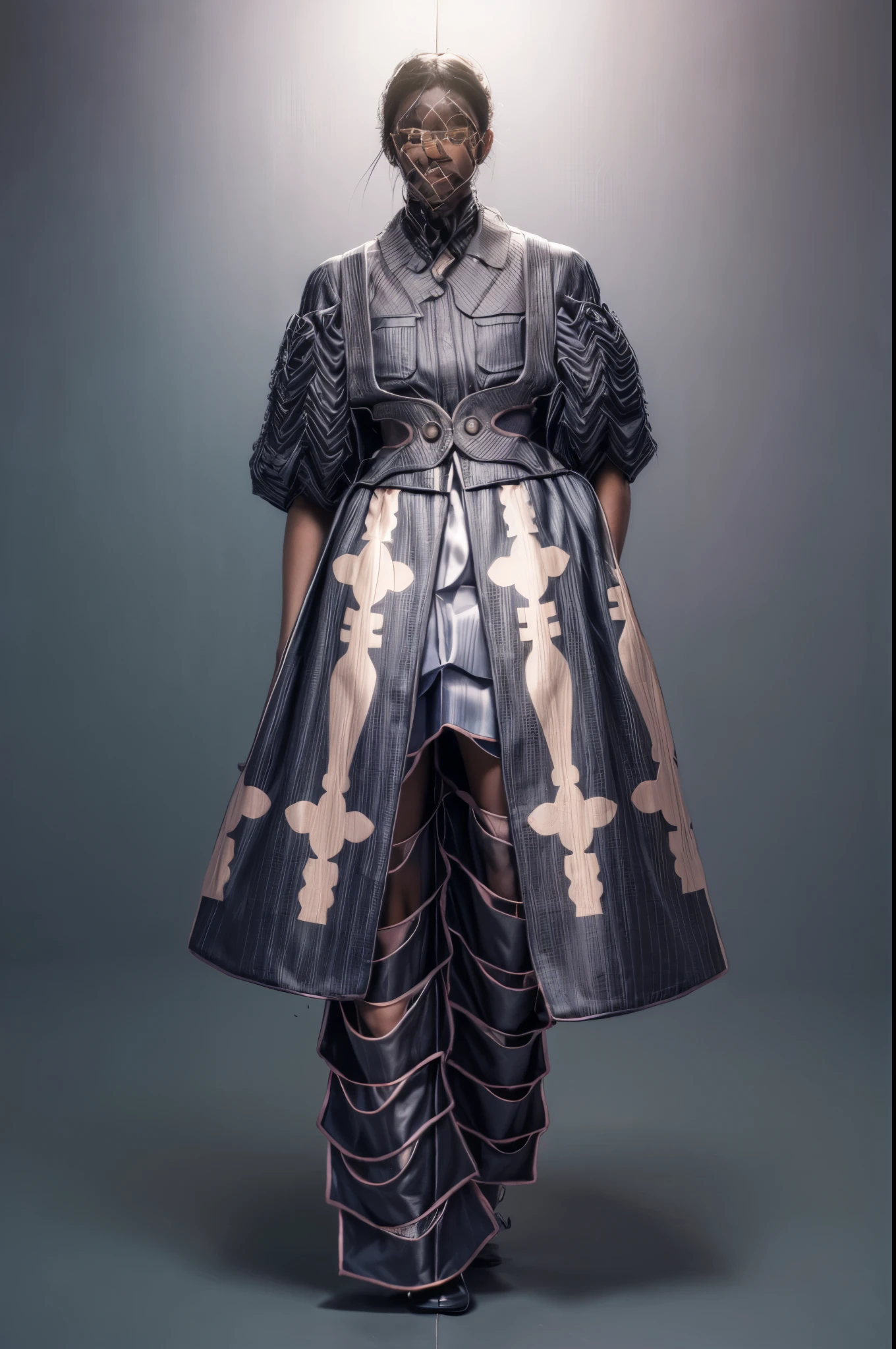 PHOTOREALISTIC a man:1.62, a man in a dress with a frilling skirt, outfit design, detailed fashion, multilayered outfit, full body!! maximalist details,gradient pastel color shift:1.5, full body shot, inspired by Sadao Watanabe, costume with gradient pastel color:1.6, full body with costume, in style of nadine ijewere, cypherpunk fashion, realistic photo:1.7, best photo, Surrealism, drop shadow, anaglyph, stereogram, tachi-e, pov, atmospheric perspective, 8k, super detail:1.2, ccurate, best quality