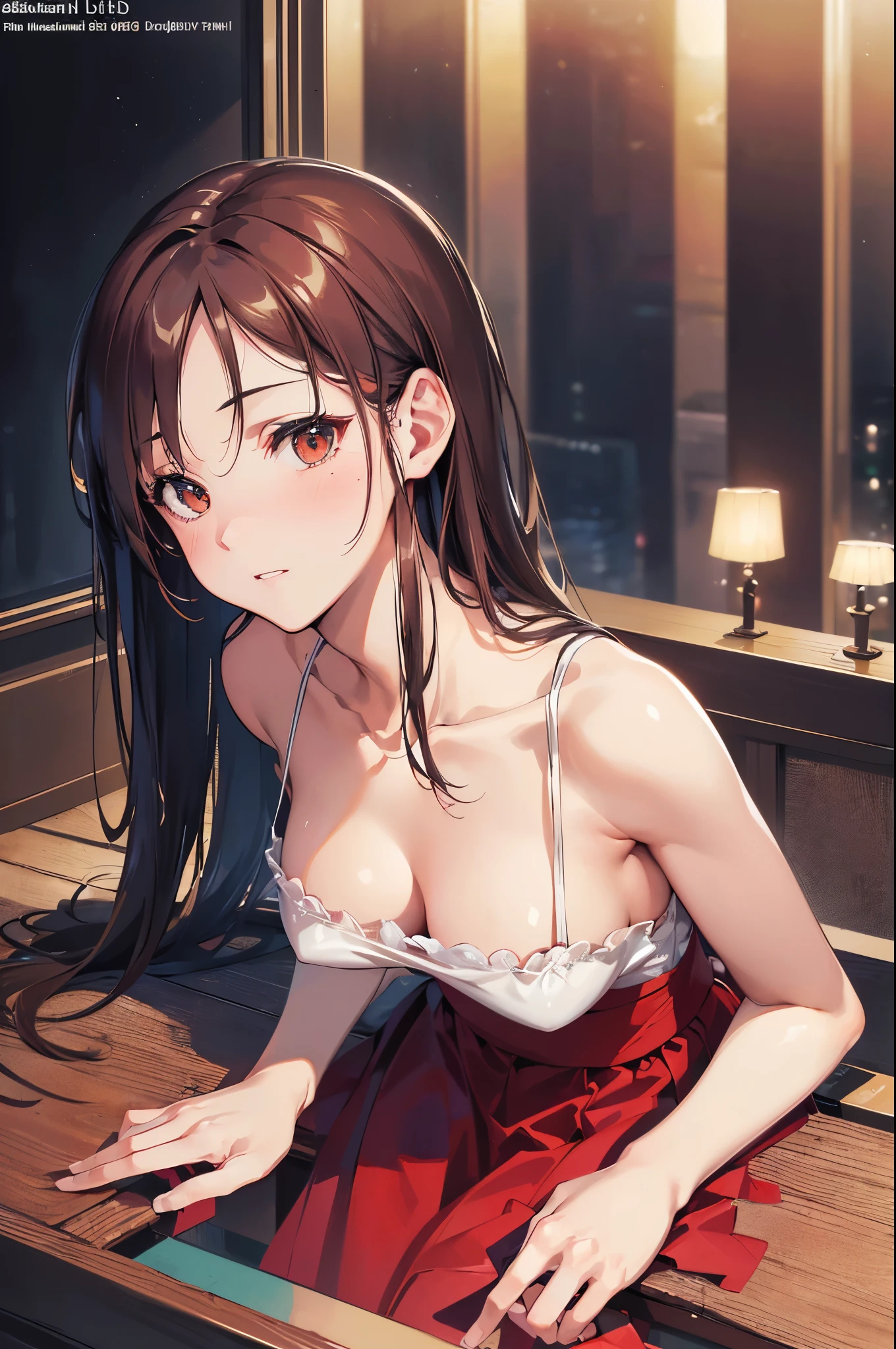 (Best Quality,4K,8K,hight resolution,masutepiece:1.2),Ultra-detailed,(Realistic,photoRealistic,photo-Realistic:1.37),Illustration,beautifull detailed face,Delicate collarbones,High Quality Fishtail Skirt,Depression,red-light district,Hotel,Indoor,A sexy,looking downwards