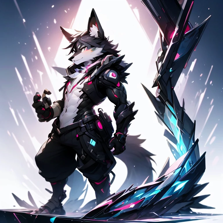 Furry Bernese mountain dog, forelimb, Legs, Standing Shota boy, Overall whitehead, Arms, Body and legs，Blue-black pattern all over，pink flesh pads, eyes and pupils blue, Furry, No clothing, Two ears，Mechanical nanoskin