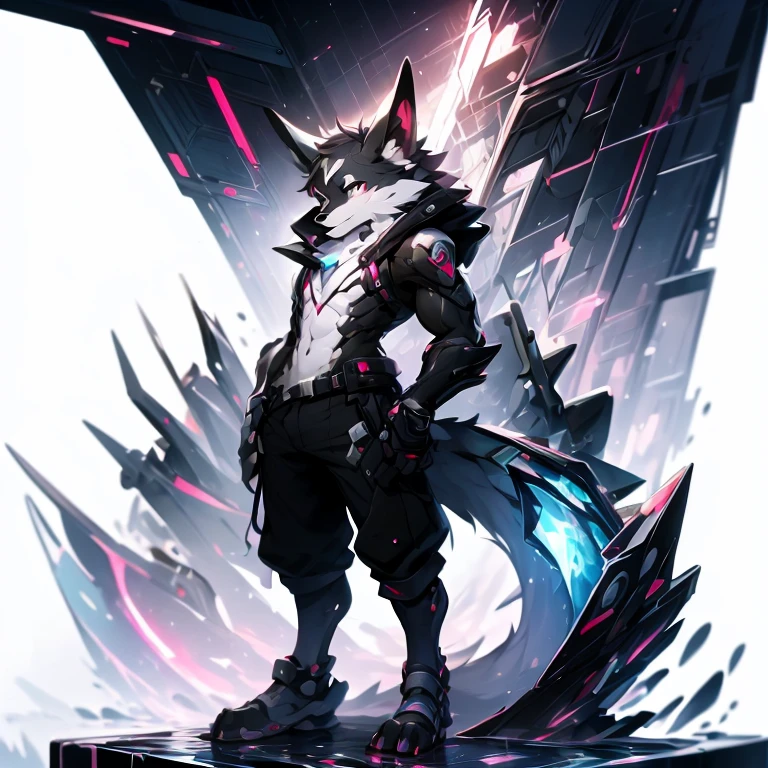 Furry Bernese mountain dog, forelimb, Legs, Standing Shota boy, Overall whitehead, Arms, Body and legs,Blue-black pattern all over,pink flesh pads, eyes and pupils blue, Furry, No clothing, Two ears,Mechanical nanoskin