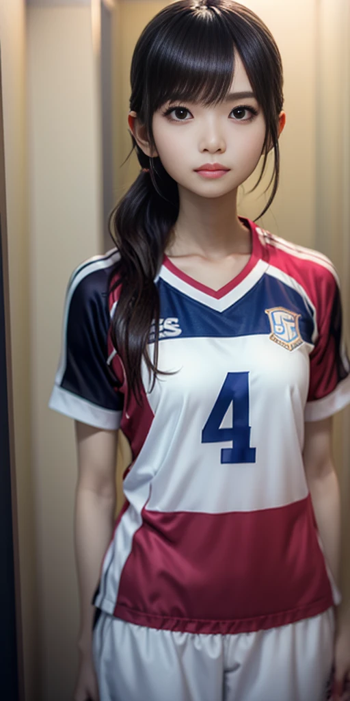 there is a woman standing in a bathroom with a blue shirt, wearing a volleyball jersey, wearing basketball jersey, taejune kim, seseon yoon, shin min jeong, jinyoung shin, heonhwa choe, kim hyun joo, jaeyeon nam, kimi takemura, ulzzang, ji-min, jiyun chae, eiko ishioka