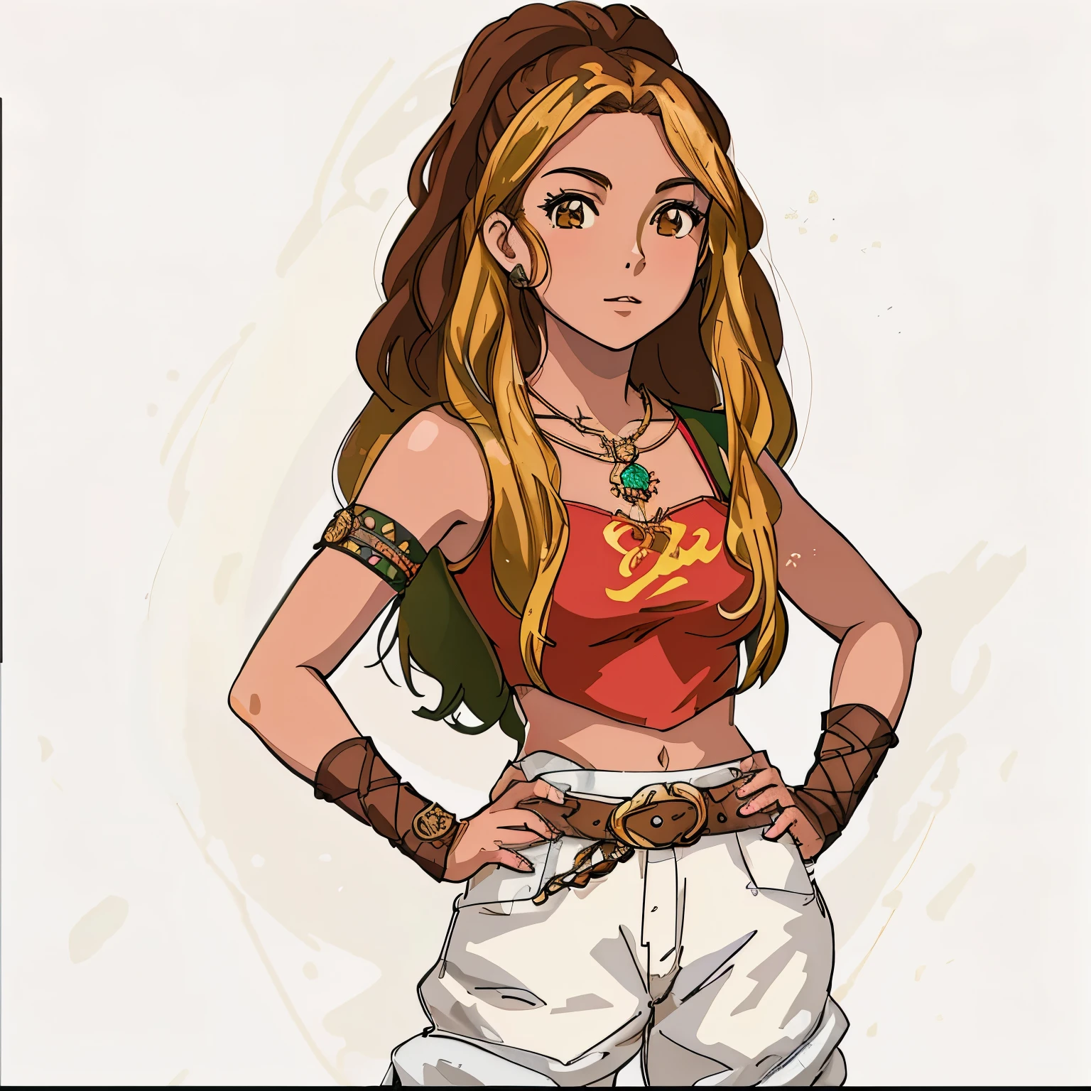 cartoon of a woman with long brown hair and a red top, Lucio como mujer, inspirado por Lois van Baarle, boceto coloreado, Cartoon Artstyle, Arte oficial del personaje, knights of zodiac girl, official illustration of the character, sketchy artstyle,  Fanart de chicas, Personaje de estilo anime, Arte detallado del personaje, portrait knights of zodiac girl, Natalie de Epic Battle Fantasy ojos negros, piel morena