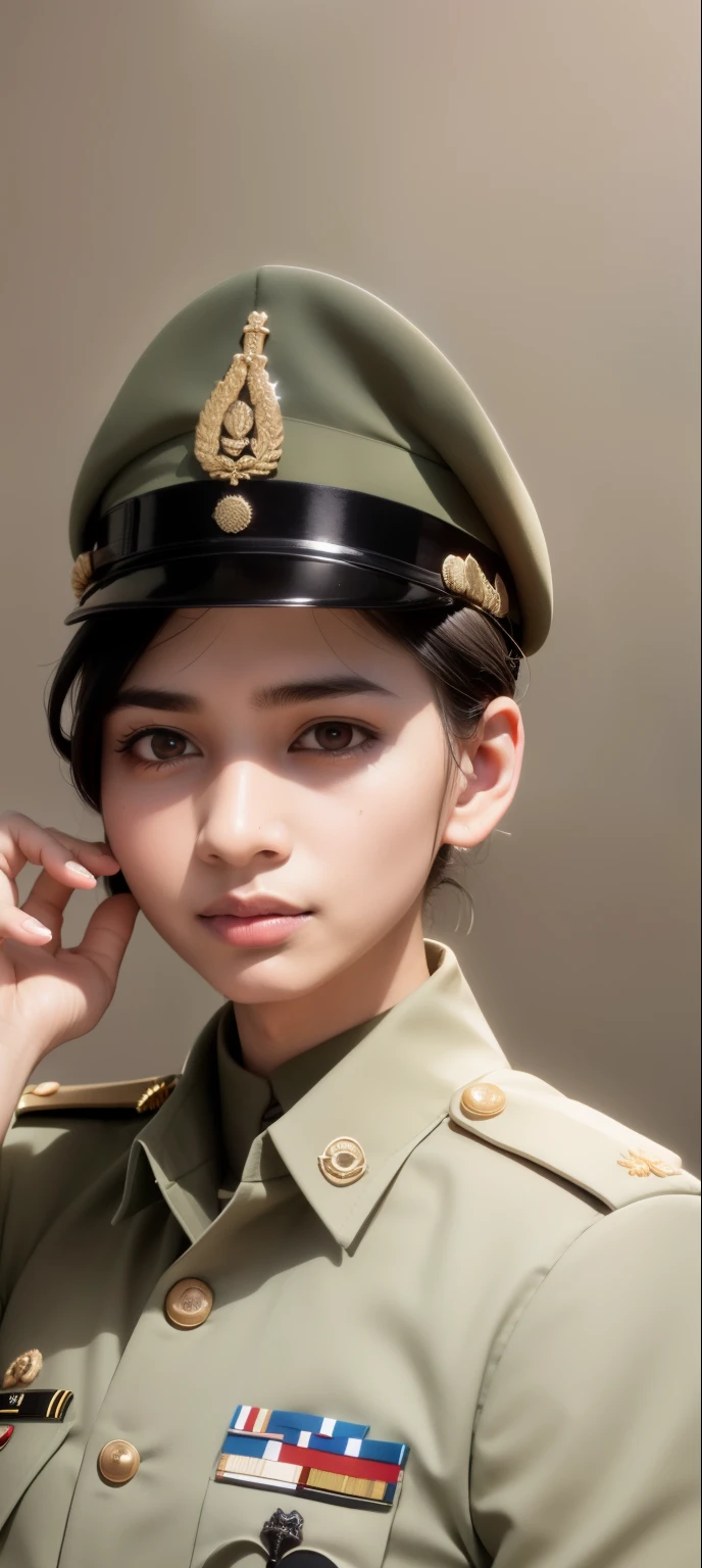 Dressed in Indian army uniform with army cap