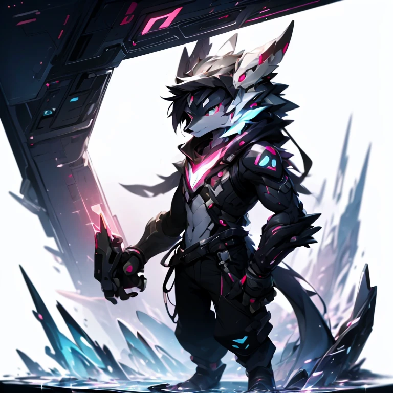 Furry Bernese mountain dog, forelimb, Legs, Standing Shota boy, Overall whitehead, Arms, Body and legs,Blue-black pattern all over,pink flesh pads, eyes and pupils blue, Furry, No clothing, Two ears,Mechanical nanoskin