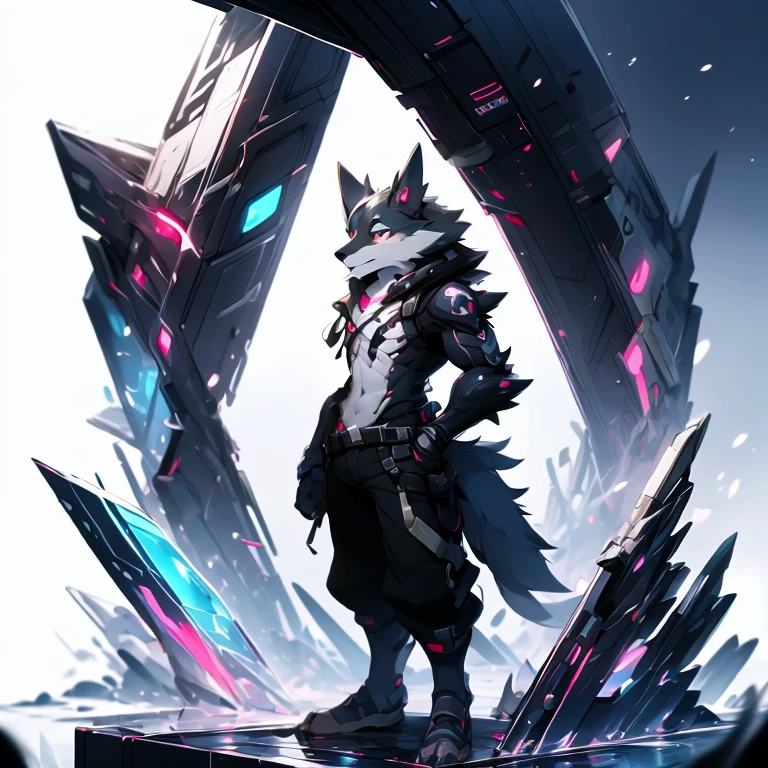 Furry Bernese mountain dog, forelimb, Legs, Standing Shota boy, Overall whitehead, Arms, Body and legs,Blue-black pattern all over,pink flesh pads, eyes and pupils blue, Furry, No clothing, Two ears,Mechanical nanoskin