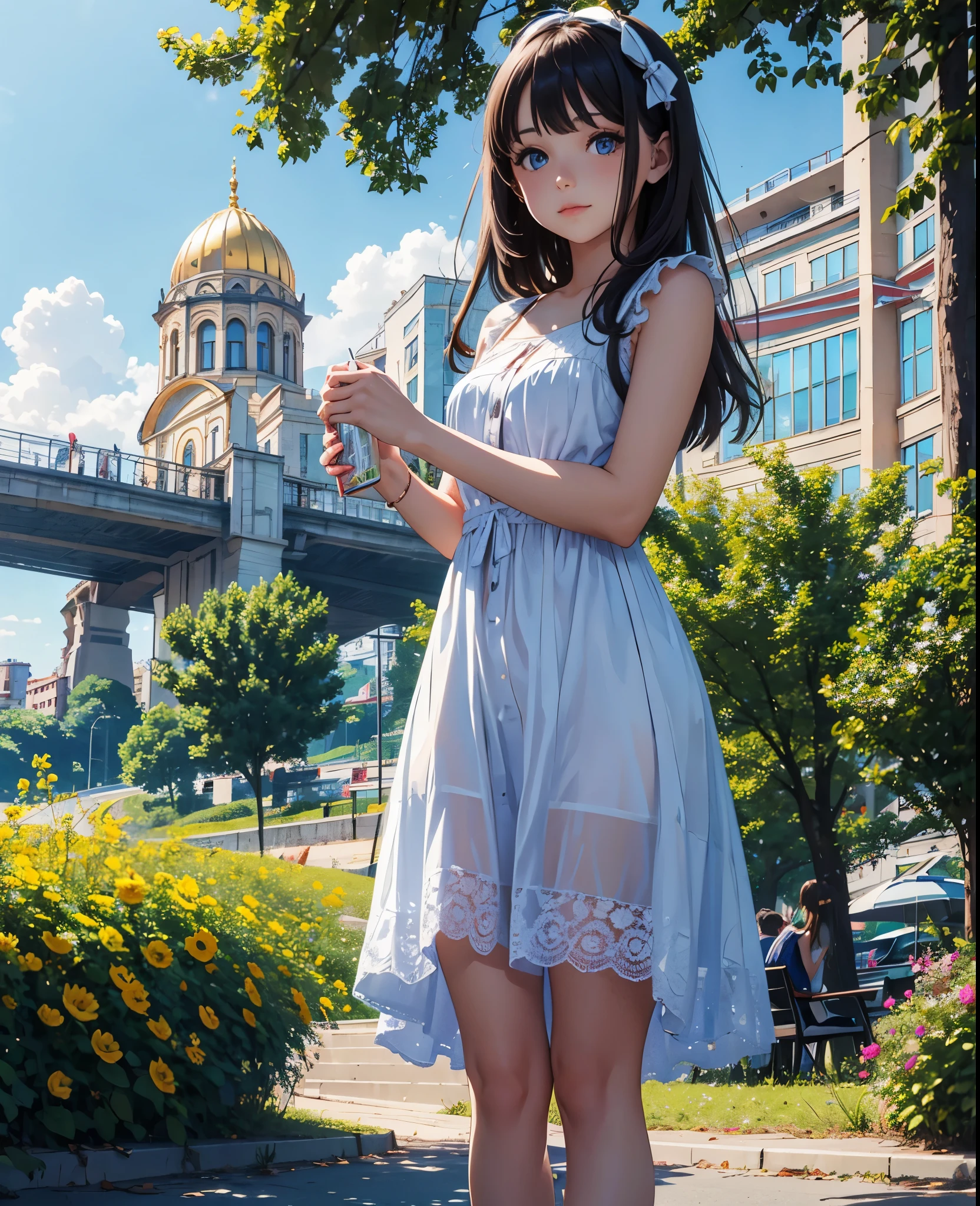 beutiful girl, summer dress, Tbilisi city, solo picture, shiny day.