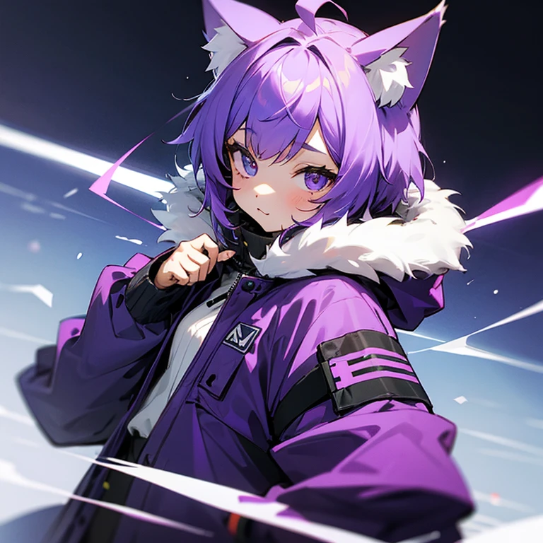 girl with、Purple hair、cat ear、parka