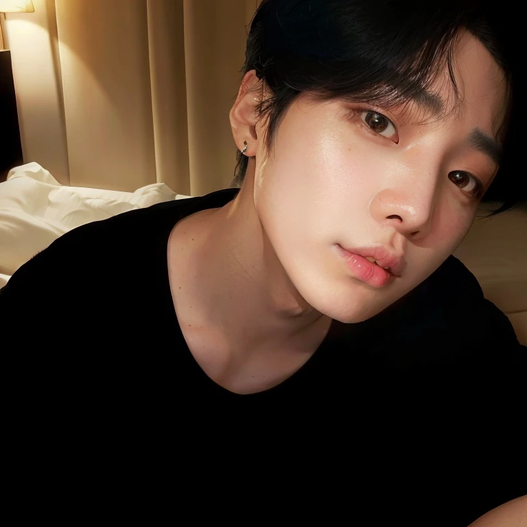 There is a man who is lying on a bed, jungkook, Cai Xukun, Jinyoung Shin, Yoongi de pelo negro, Hyung Tae, mirada inocente, high resolusion, young wan angel, Taejune Kim, Wan adorable cara coreana, closeup Toma de retrato, Imagen filtrada, Inspirado por Jeonseok Lee, Foto oficial, Toma de retrato, Fan Art, diez Lee, 8k!!