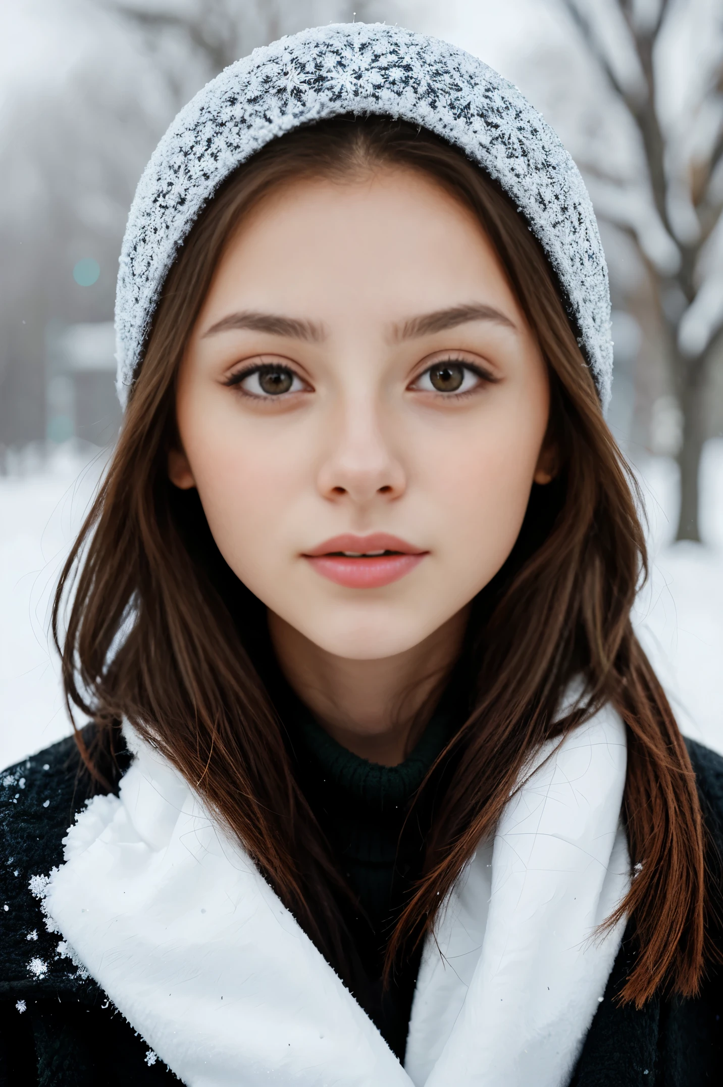 mosaic style portrait of realistic photo of SavannahRaeDemers, face, eyes, winter symbols