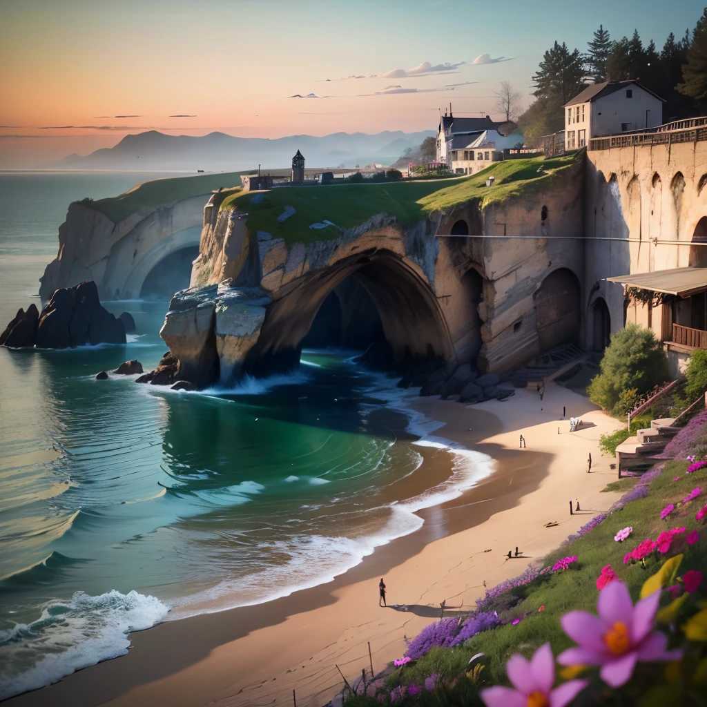 Amazing rosewood on a cliff on the beach, in the style of a realistic depiction of light, passage, art, Inspired by Faith, Abandoned spaces, Light scenes, Immersive environments, Floral and natural motifs --auto --s2