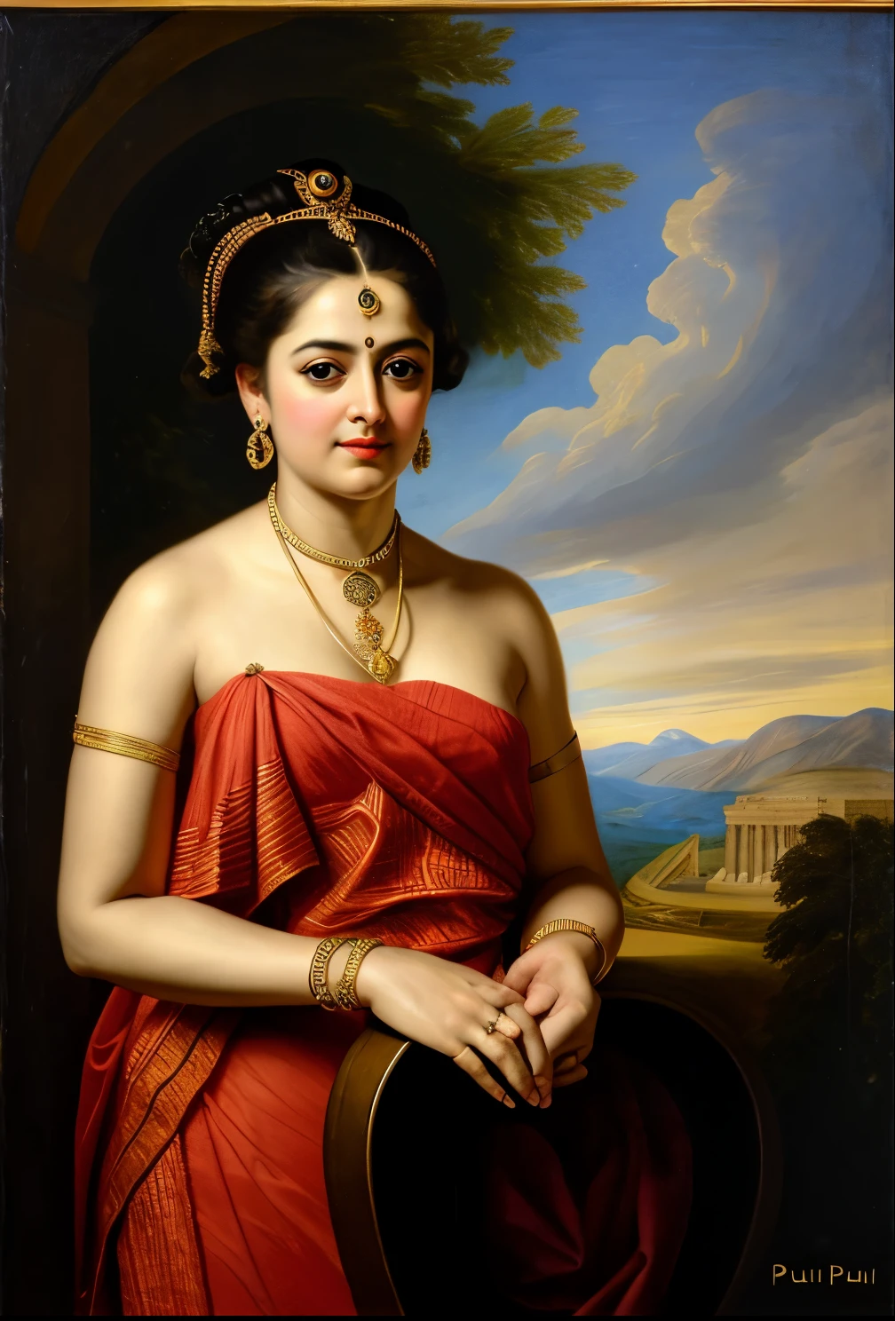 Looks like Anushka Shetty, Masterpiece, Best quality, high clarity eyes, beautifully styled hair, critically flawless,sharp picture, Full portrait, High pixels, perfect face, perfect eyes, beautiful face, perfect hands,perfect fingers, in Peter Paul Rubens style, by Peter Paul Rubens, baroque style, acrylic on canvas, highly detailed, description: "Create a nymph inspired by the tales of Greek or Roman mythology, embodying the essence of a natural element or location, and possessing a unique ability or trait that sets her apart."