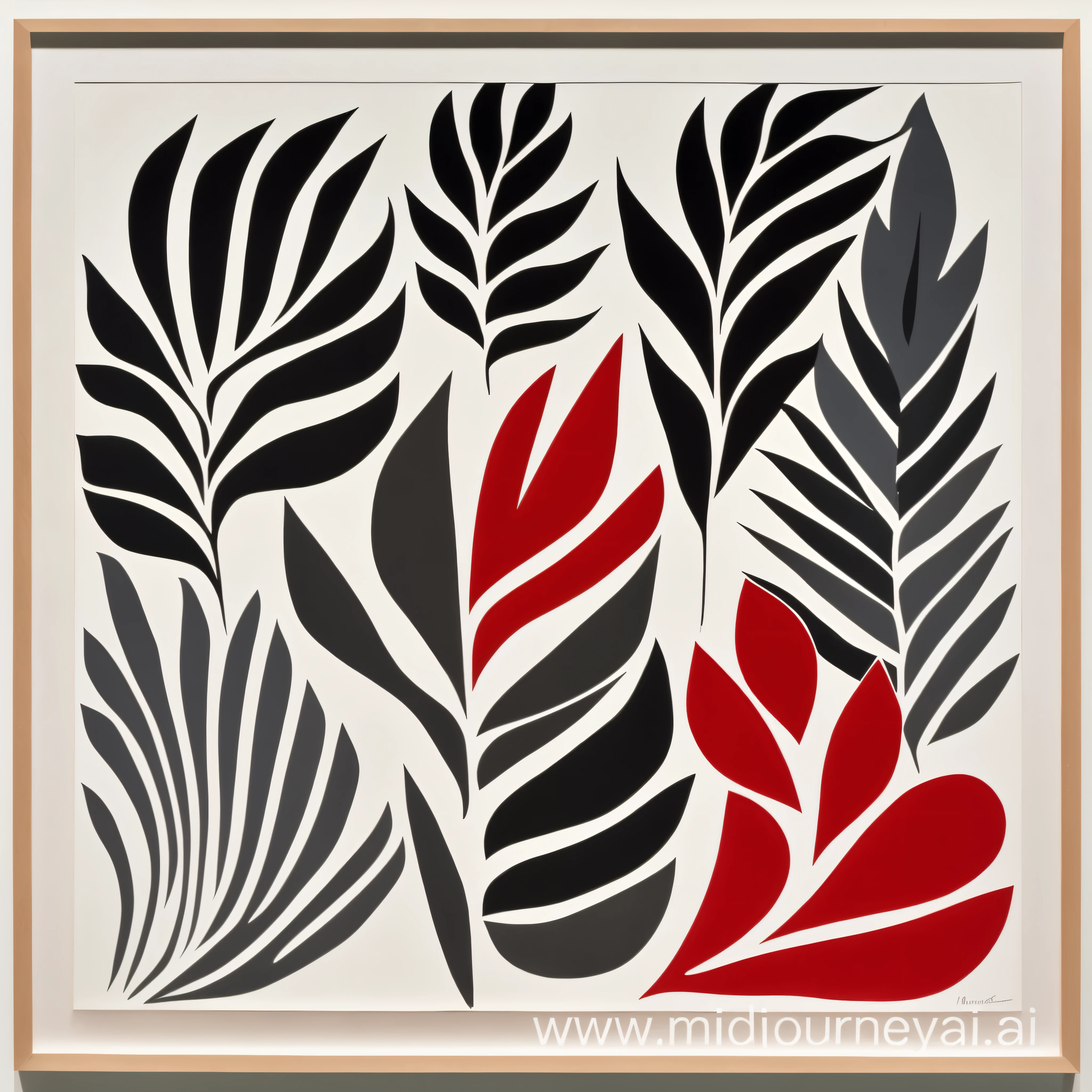 /upscale there is a picture of a painting of a bunch of leaves, inspired by Fernando Gerassi, matisse, inspired by Josef Navrátil, modern art, inspired by Alesso Baldovinetti, by Henri Matisse, mid century art, inspired by Josef Mánes, inspired by Henri Matisse, (vines), red leaves, large leaves