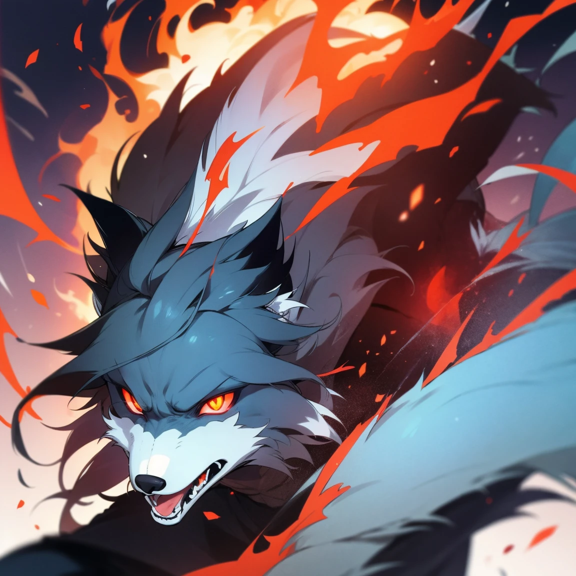Black Male, God Of Fire, Wolf Boy, Crimson Eyes and Hair,