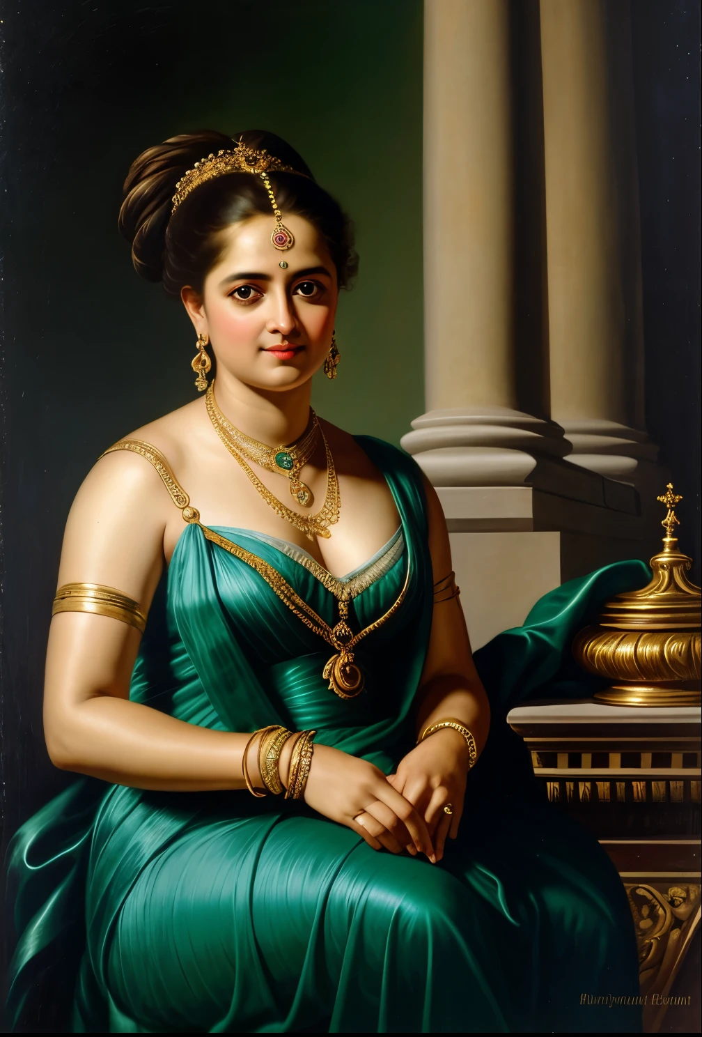 Looks like Anushka Shetty, Masterpiece, Best quality, high clarity eyes, beautifully styled hair, critically flawless,sharp picture, Full portrait, High pixels, perfect face, perfect eyes, beautiful face, perfect hands,perfect fingers, in Peter Paul Rubens style, by Peter Paul Rubens, baroque style, acrylic on canvas, highly detailed, description: "Create a nymph inspired by the tales of Greek or Roman mythology, embodying the essence of a natural element or location, and possessing a unique ability or trait that sets her apart."