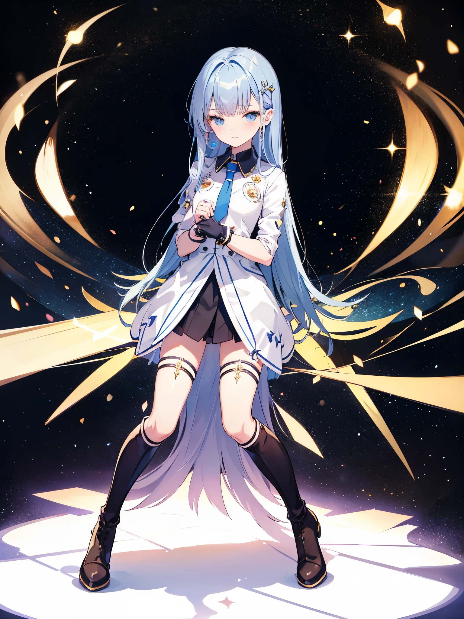 full body shot shot,idoly,portrait,solo person,over knee socks,hair pin,frilld,Boots that are thigh-length,a beauty girl,magical  girl,cyanhair,upskirt,white_panty