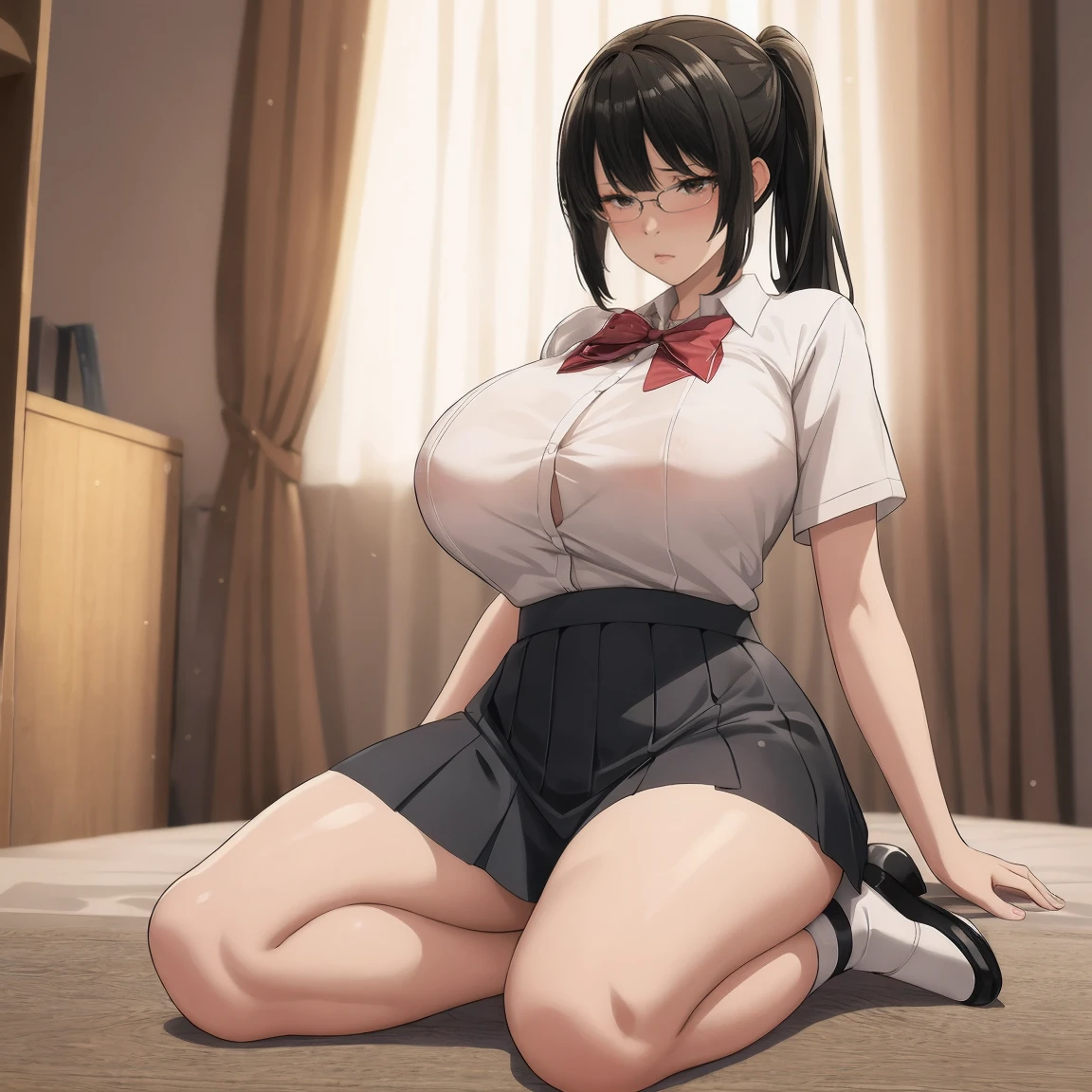 (Best quality:1.1), (Masterpiece:1.2), Highqualityshadow, Beautiful detailed, Beautiful face, Detailed eyes，Depth of field, A high resolution, Best shadow, Best illumination, 1girll, view the viewer there is a woman in a short skirt and, can see pantie, Short sleeve shirt, high sock, a hyperrealistic schoolgirl, hyperrealistic schoolgirl, realistic schoolgirl, photorealistic anime girl render, photorealistic full body, hyperrealistic full figure, photorealistic perfect body, casual pose, seductive anime girl, smooth anime cg art, Blunt bangs, random pose, random point of view, ssex、lascivious、sexual act、((A man inserts his into a woman's vagina))、((Women get scared))、Women suffer、(Woman is crying:1.2)、Woman is blushing、Woman panting、Women are cumming because they feel good、The man has a serious face anime girl perfect body in a very short skirt and a bow tie posing, a hyperrealistic schoolgirl, realistic schoolgirl, hyperrealistic schoolgirl, full body portrait of a short!, anime full body illustration, wearing short skirt, wearing a short skirt, render of a cute 3d anime girl, full body illustration, huge breast, super short skirt, shy girls, wearing glasses, pony tail long hair, black hair, pantie, mini skirt, short skirt, very short skirt, open breast, Split buttons, thicc, sexy pose masterpiece,best quality,best illustration,hyper detailed,1 girl,solo,,glamorous,blushing, gigantic breasts,large,((gigantic_breasts))),（Re-emulsification）