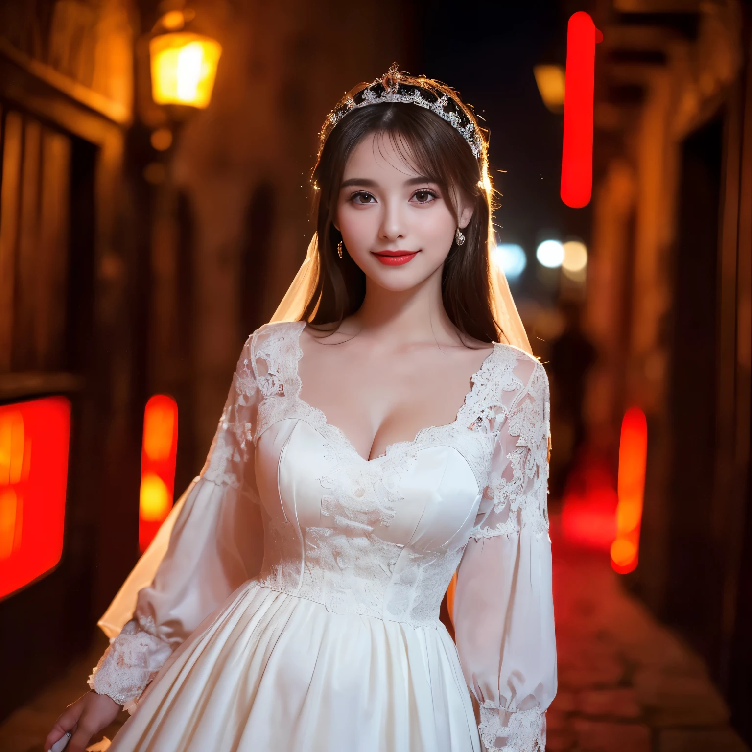 <lora:virtualgirlAim_v20:0.8>, (RAW photo:1.4), (photorealistic:1.7),(intricate details:1.2),(masterpiece:1.3),(best quality:1.4), (ultra highres:1.2), Beautiful face, upon_body, tyndall effect, atmospheric perspective, dark studio, rim lighting, two tone lighting,(high detailed skin:1.2), 8k uhd, dslr, soft lighting, high quality, volumetric lighting, candid, Photograph, high resolution, 4k, 8k, Bokeh,with a sinister castle looming in the distance,((detailed wedding veil with flowers)), long white gloves,((white lace wedding dress))