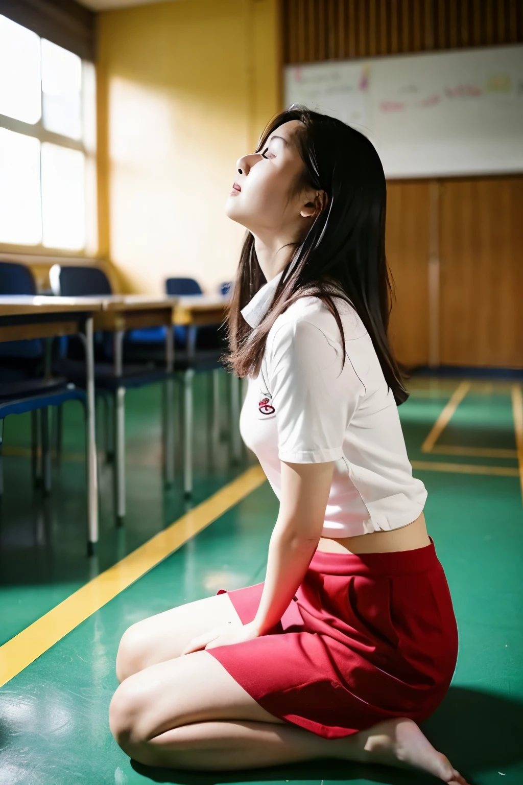 Female teacher urinates in front of students in the classroom