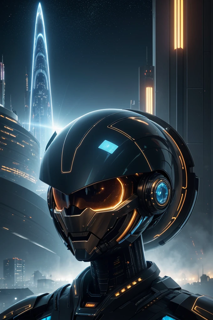 (best quality,4k,8k,highres,masterpiece:1.2),ultra-detailed,(realistic,photorealistic,photo-realistic:1.37),futuristic machine,advanced technology,metallic surface,shining lights,sci-fi atmosphere,colorful display panels,robotic arms,moving parts,high-tech interface,smooth curves,sharp edges,mechanical precision,electric blue color scheme,dynamic composition,dystopian city backdrop,urban landscape,hovering in mid-air,large scale,imposing presence,artificial intelligence,intergalactic exploration,space travel,otherworldly design,sleek aesthetics,innovative engineering,seamless integration,experimental propulsion,cosmic energy,blastoff to distant galaxies,extraterrestrial discoveries.