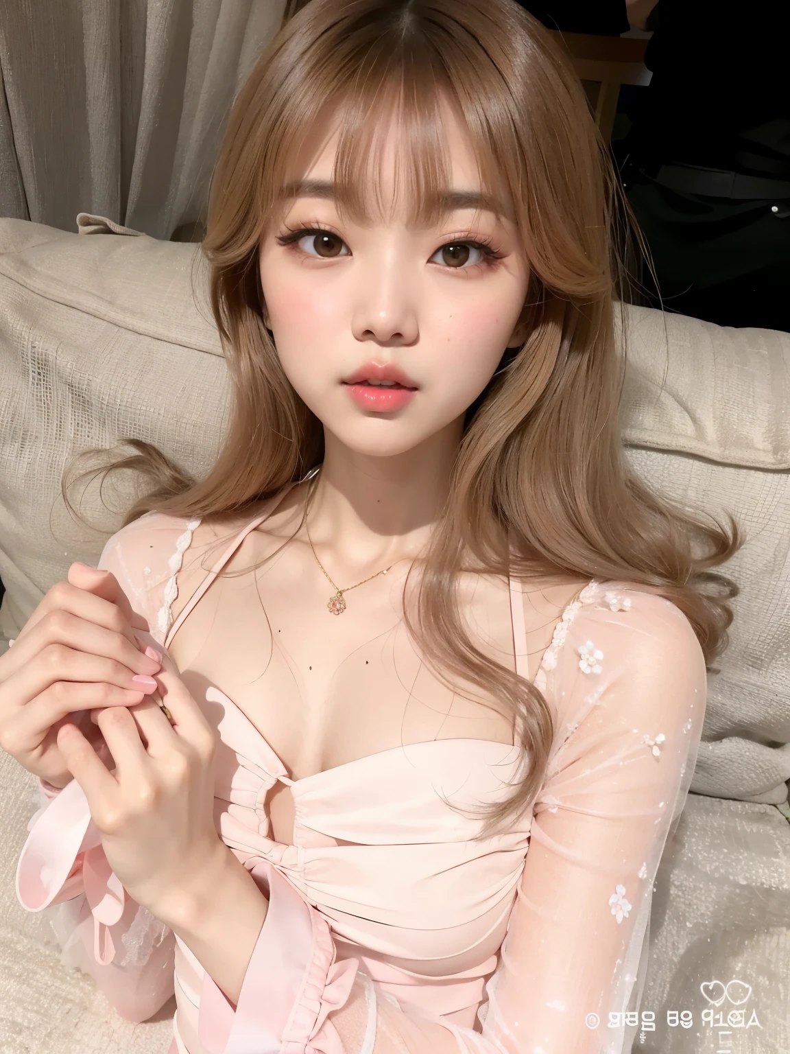 Araffe Asian woman with long hair wearing a pink dress, Lalisa Manobal, Ulzzang, Lalisa Manoban do blackpink, Parque Roseanne do Blackpink, Delphine bonita, Heonhwa Choe, Jaeyeon Nam, Jinyoung Canela, Menina coreana, South Korean folk makeup, wan adorable korean face, Menina coreana jovem bonita, maquiagem coreana popular