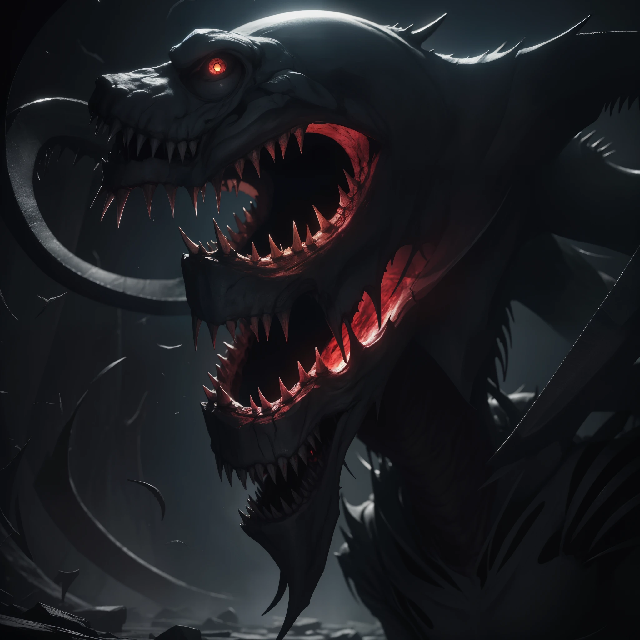 mouth: Maybe, this creature has a huge mouth with sharp, Like a razor, Teeth, designed to tear flesh.
eyes: eyes могут быть яркими, fierce or lifelessly shiny, like predators.
Overall impression: The creature itself inspires horror and fear, and its presence is associated with an upcoming disaster or disaster.