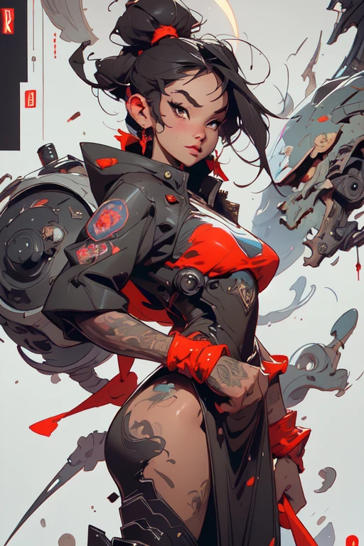 !Cool!smile! A woman in a dress and with a cat, inspired by Maxzen, lush and, lush and clamp style, by Maxzen, wlop ross-draws, wlop and krenz chart, illustration, composition study/Full-length, color portrait of a young girl, very sexy, modern style, comic book, cyberpunk, future, color fill, rich colors. Very graceful, he stands half-turned, in a sexy pose, looking at the viewer—tattoos on the body, fashionable short dresses, and devices on the body. 2_In the background there is a server, wires, cat, light bulbs, lights, backlights, and robots. 3_High image quality, 4K | Ultra HD | Full HD, cinematic comic book, 3D visualization_in comic book style - linear stroke, color fill, high-quality stroke - a masterpiece, TOP computer graphics ART. 8K, dark lighting, heavy shading. (vivid, anime, comic, creative, sharp focus, 8K). High detail of the drawing, lines, high-quality background (shades of cold tones, red, warm highlights, side lighting), cyberpunk, and futurism. Film grains, dust, and particles in the air.