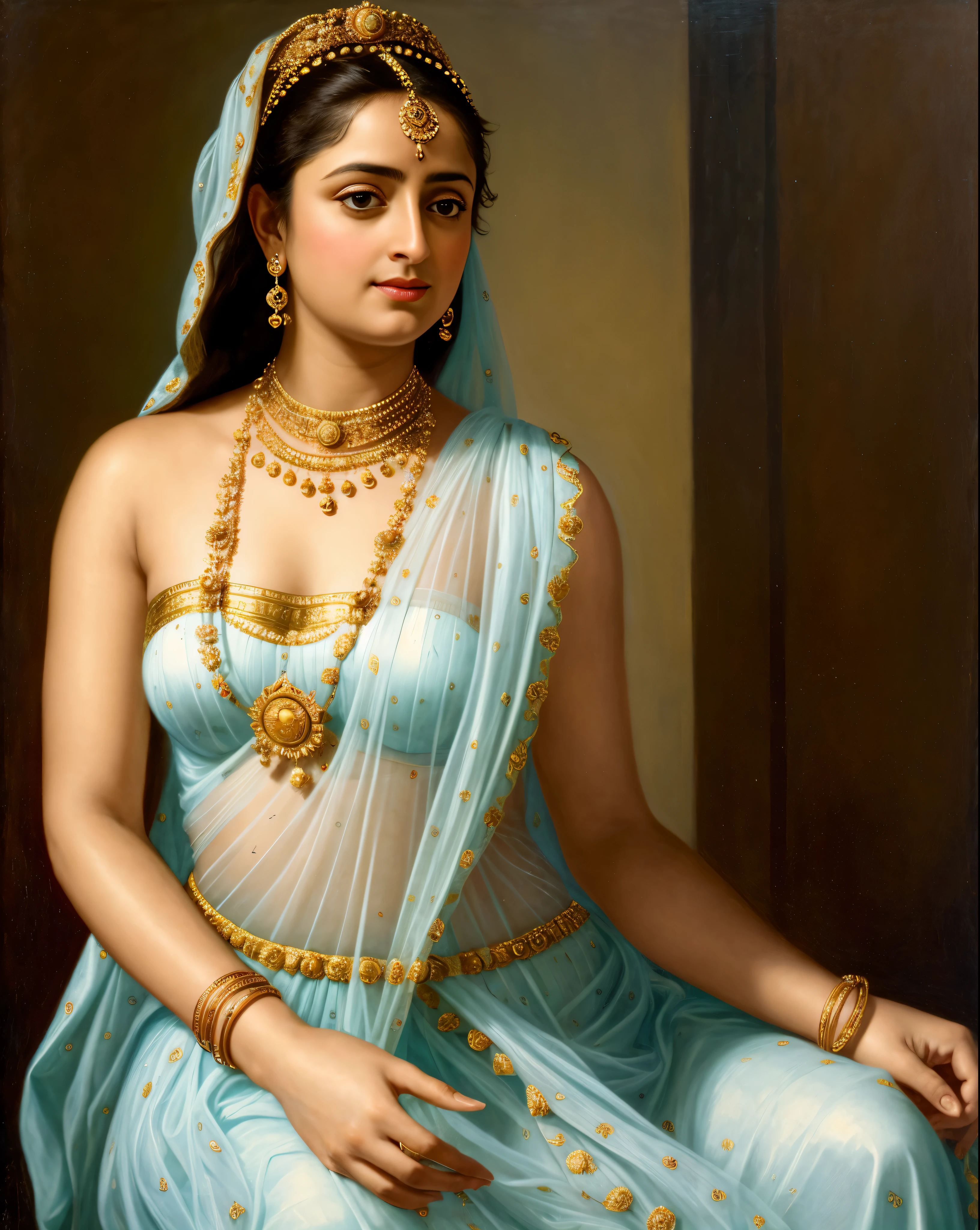 Looks like Anushka Shetty, Masterpiece, Best quality, high clarity eyes, beautifully styled hair, critically flawless,sharp picture, Full portrait, High pixels, perfect face, perfect eyes, beautiful face, perfect hands,perfect fingers, in Peter Paul Rubens style, by Peter Paul Rubens, baroque style, acrylic on canvas, highly detailed, description: "Create a nymph inspired by the tales of Greek or Roman mythology, embodying the essence of a natural element or location, and possessing a unique ability or trait that sets her apart."