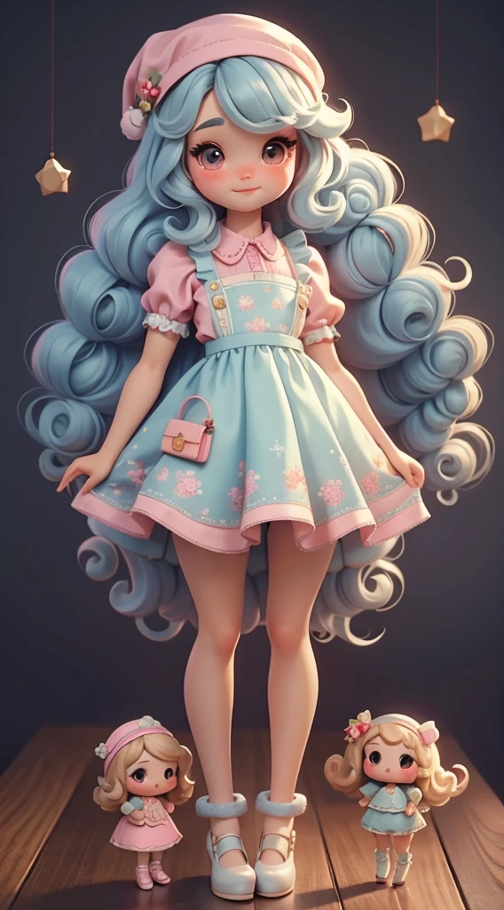 Create a loli chibi style doll dress with a cute Christmas theme., Each piece has a lot of detail and 8K resolution.. All dolls should follow the same and complete stable background pattern in the picture., Show (full entire body, Including legs: 1.5)
Christmas Dolls: Call her Bella.. She must have long, curly hair in pastel shades., Tie in two marias-chiquinhas. Your eyes should be big and bright., It has long eyelashes and rosy cheeks.. Bella should dress in delicate and long dresses., With patterned apron and long round skirt. She should wear a hat and have Christmas ornaments on hand., While the other party has nothing.. Don't forget the details., With colorful details and charming décor., Cute shoes
Don't forget to add shadows., Texture and detail in hair, clothes, Cute ornaments of each doll, To make them more cute and charming..