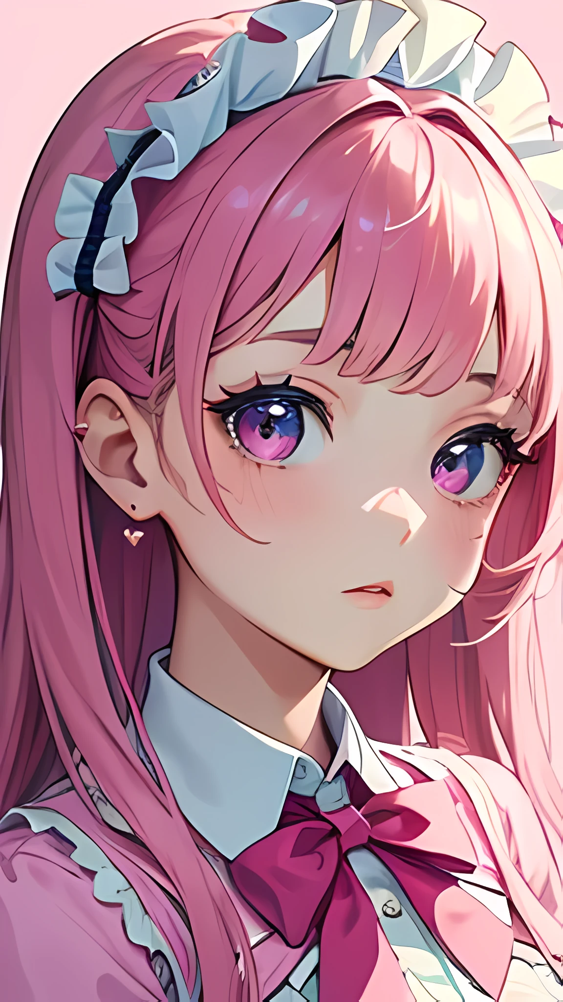 girl, 4k, there is a woman with a pink shirt and a pink bow, ruan cute vtuber, clear cute face, she has a cute face, sexy face with full makeup, kawaii realistic portrait, soft makeup, perfect face ), doll face, girl cute-fine-face, beautiful aesthetic face, pink face, belle delphine, pretty face features, aesthetic face,