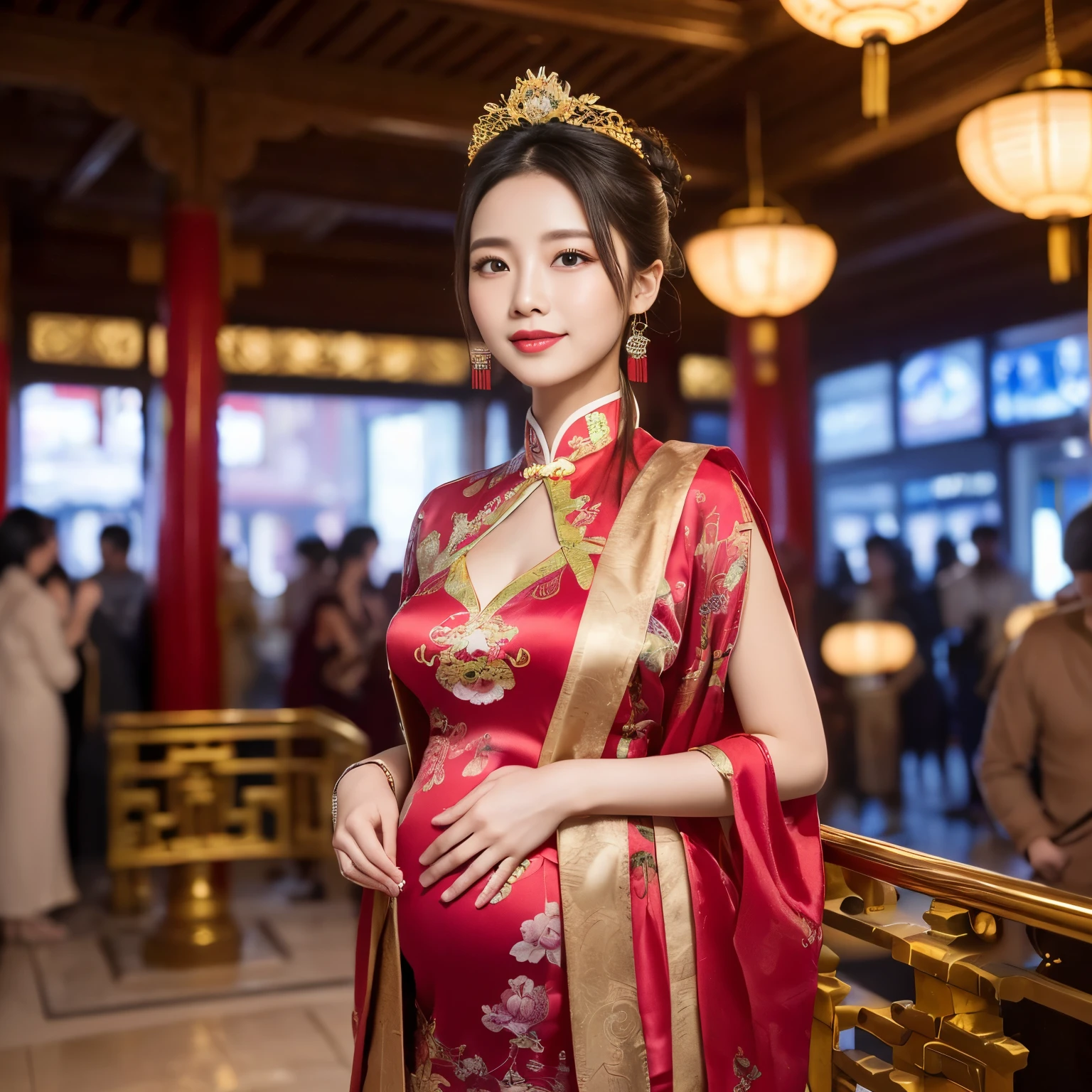 ((top-quality、masutepiece、8K、Top image quality、Highly complex and detailed depictions))、(The most gorgeous Chinese whore goddess:1.1)、(goddess holding a baby:1.3)、(realistic and accurate baby:1.5)、(detailed and perfect baby:1.5)、((The most gorgeous prostitution goddess huge costume、The most vivid and luxurious Chinese costumes、big long chinese goddess costume、The unimaginably beautiful bedroom of a Chinese goddess、purple and pink gems、(purple and pink goddess bedroom:1.3)、(romantic dark night:1.2)、(pink and purple lighting:1.2)、spectacular movie lighting、A glittering room decorated with jewels、The most sacred and beautiful Chinese goddess'Bedroom、mid night、Very complex decoration、very clear chinese goddess bedroom、(View me、Bewitching smile、Perfect makeup、long eyelashes、lipsticks、Pink eyeshadows、perfect anatomia、Biggest smile)、(huge beautiful curtains:1.1)、(The most elaborate goddess room:1.2)、(Professionally designed, Room interior with a sense of unity:1.3)