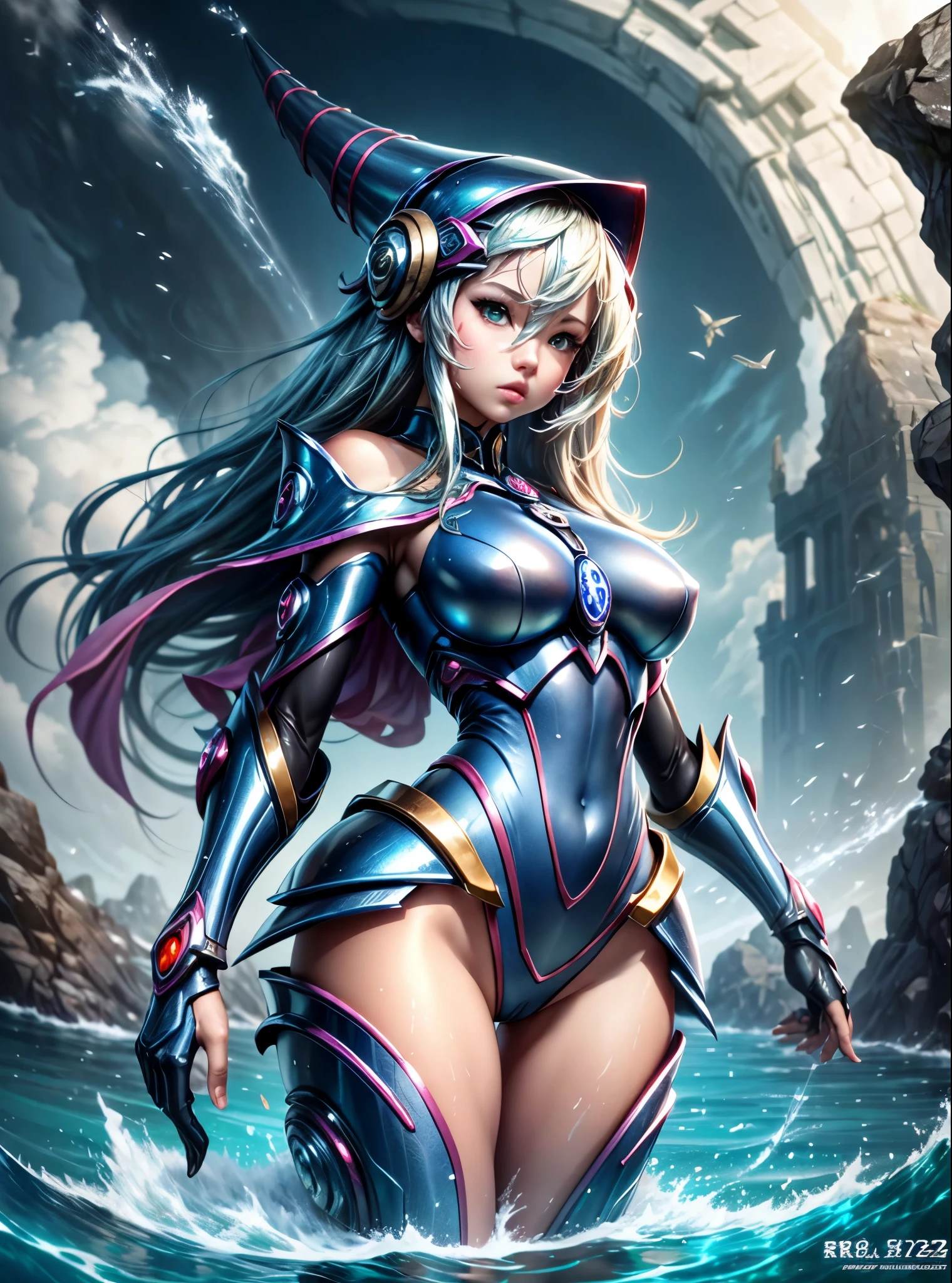 a woman in a wetsuit is standing in a body of water, beautiful cyborg priestess, 2. 5 d cgi anime fantasy artwork, perfect anime cyborg woman, [ trending on cgsociety ]!!, extremely detailed artgerm, cute cyborg girl, girl in mecha cyber armor, armor girl, cyborg girl, beutiful girl cyborg