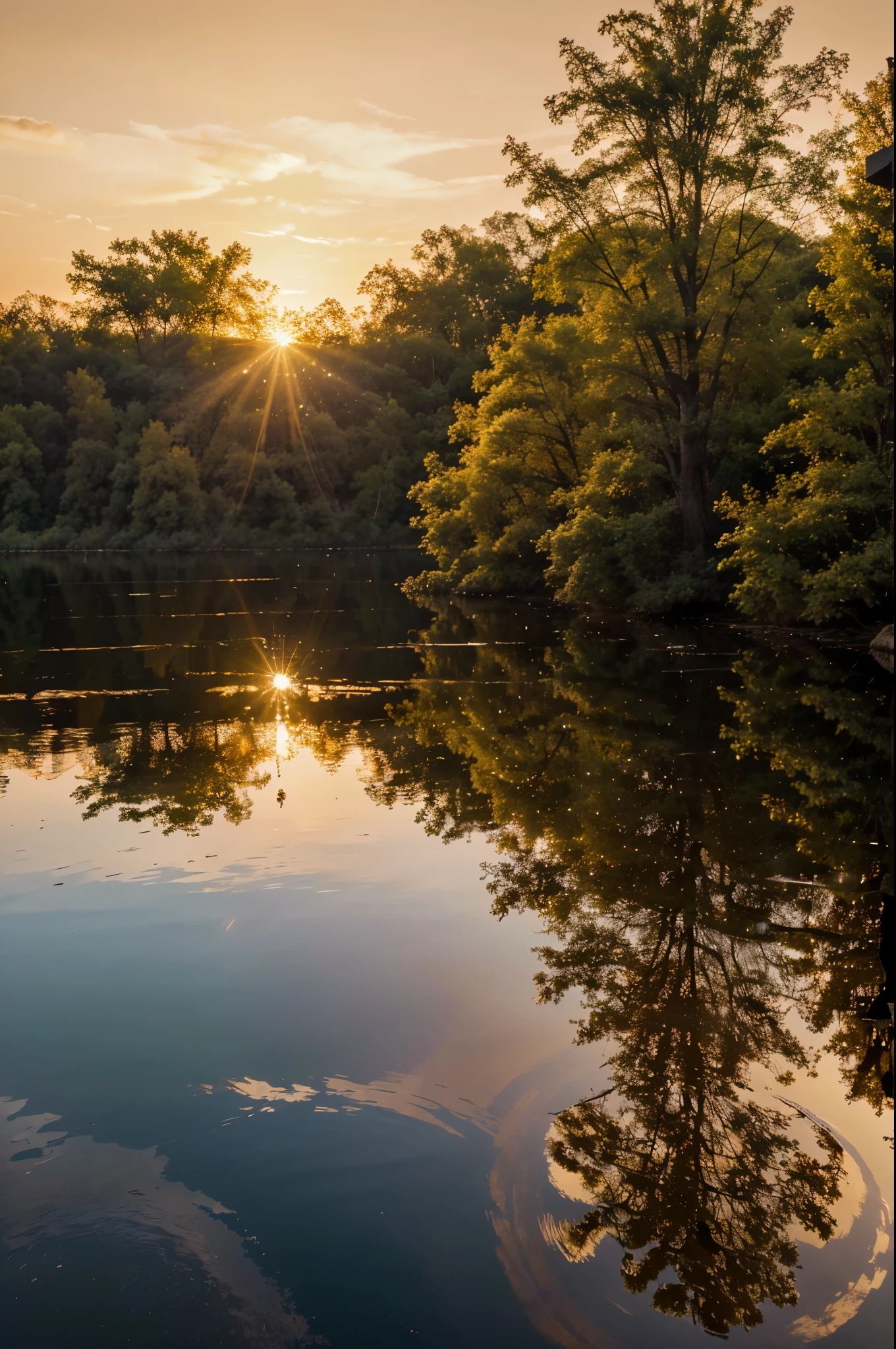 Absolute amazing sunset Nature view, reflection of the water, golden hour bathed in nature , natural colours gathering, high quality,HDR 8k