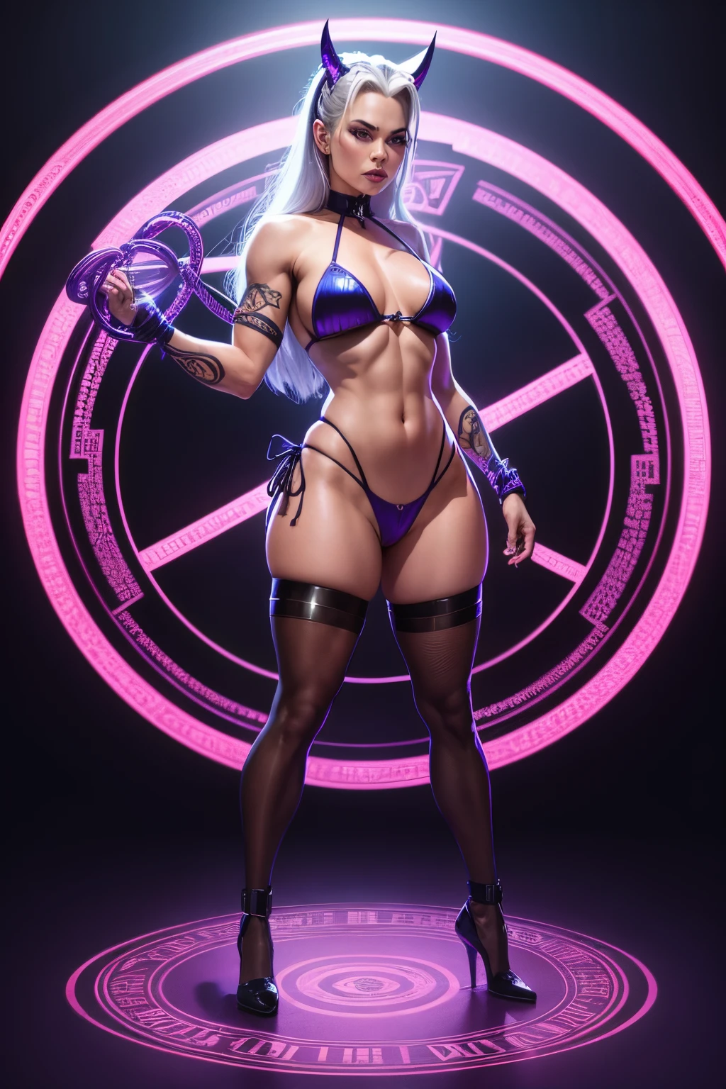 Sindel wearing micro rope bikini microtapes sexy MK full body standing in magic circle, Beautiful