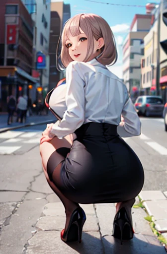 (Cum on clothes:1.3), masterpiece, best quality,1girl,young girl,brown eyes,long hair,mesugaki smile,shiny skin,(nice leg line:1.3),thin waist,huge breasts
BREAK
school uniform,necktie,((pencil skirt)),high heels
BREAK
street,crowd,depth of field,looking at viewer,squatting,from behind,full body,legsupsexms