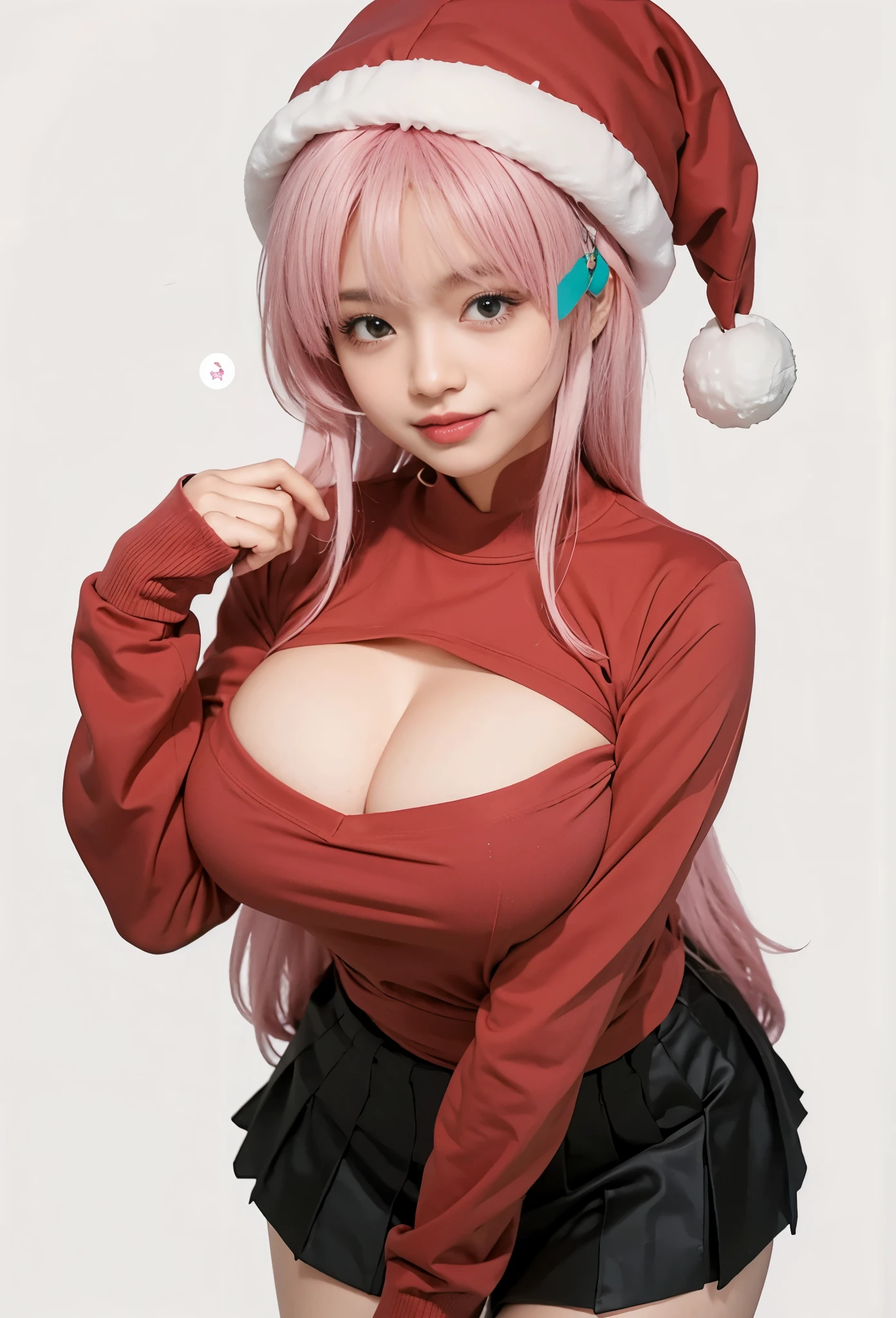dark skin, medium pink hair