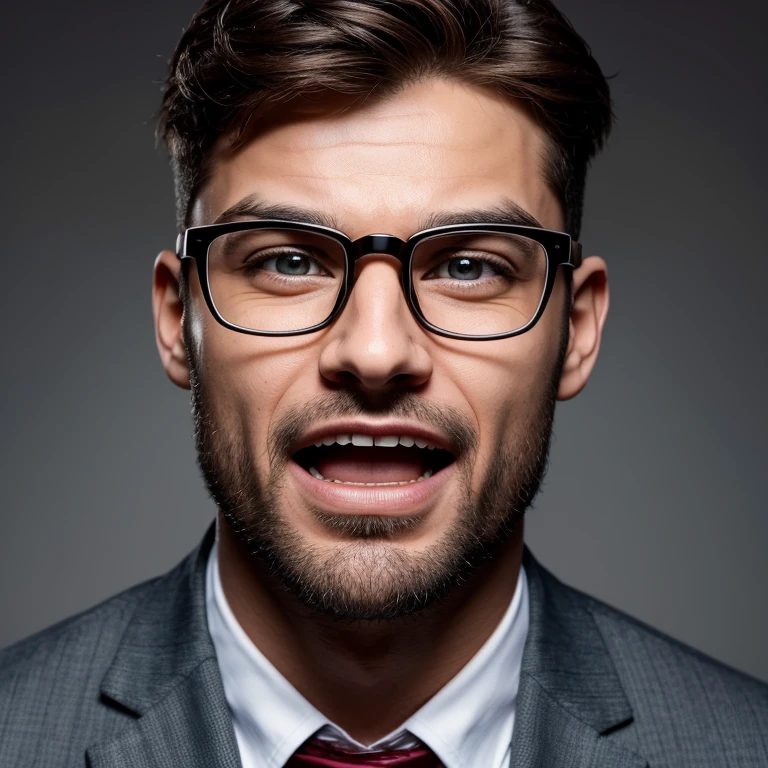 Generate images of the male character wearing glasses, expressing excitement, surprise, and curiosity. Capture dynamic facial expressions that convey enthusiasm, astonishment, and inquisitiveness while maintaining the overall tech-savvy and approachable demeanor.