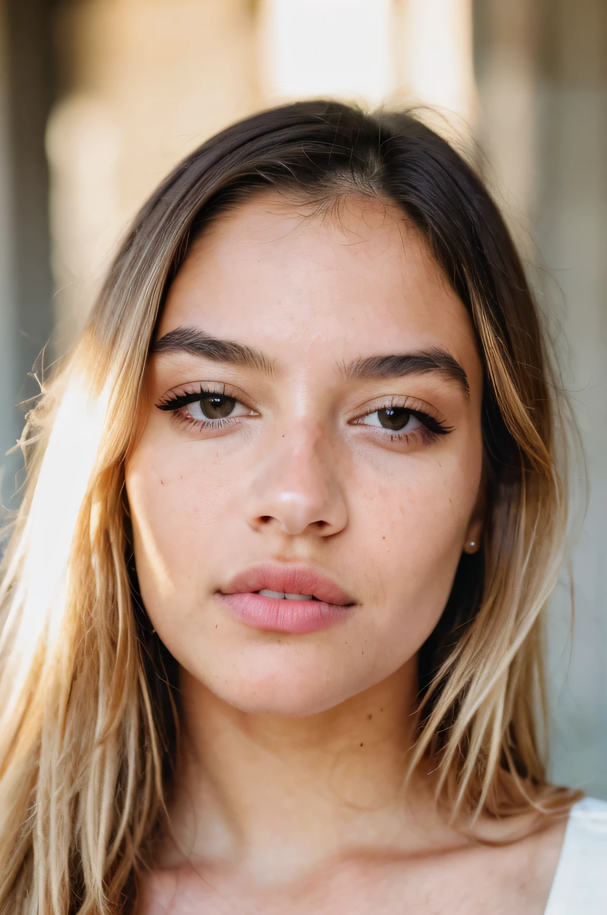 ((best quality)), ((masterpiece)), (detailed), perfect face, professional photo of a girl named Mia, beautiful face, lush lips, portrait imperfect features, tiny scar on her lip, shadows on face