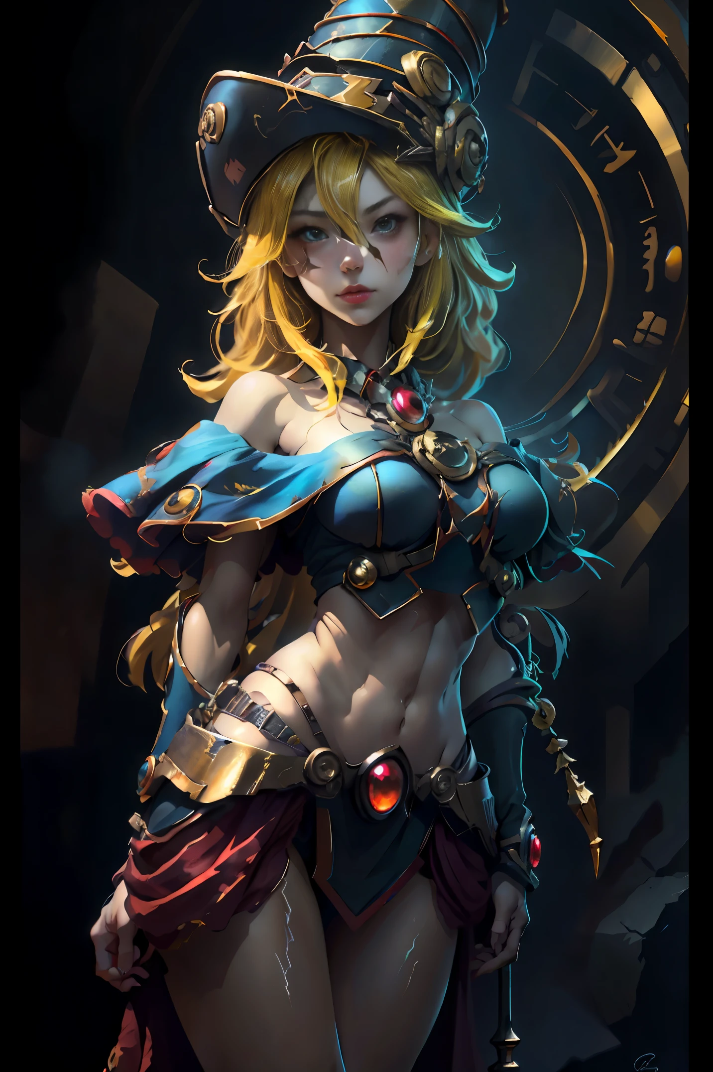 (masterpiece, best_quality, ultra-detailed, immaculate:1.3), epic, illustration, 1girl, cowboy shot, determined sci-fi celtic warriortoned, , (celtic tattoos, face tattoos:1.4), yellow hair, Messy Bun, gendou pose, (asian:1.3), in a moist, Victorian haunted house, in a celestial, aquatic hall, bombshell hair, vivid gold hair, french braids, own hands together